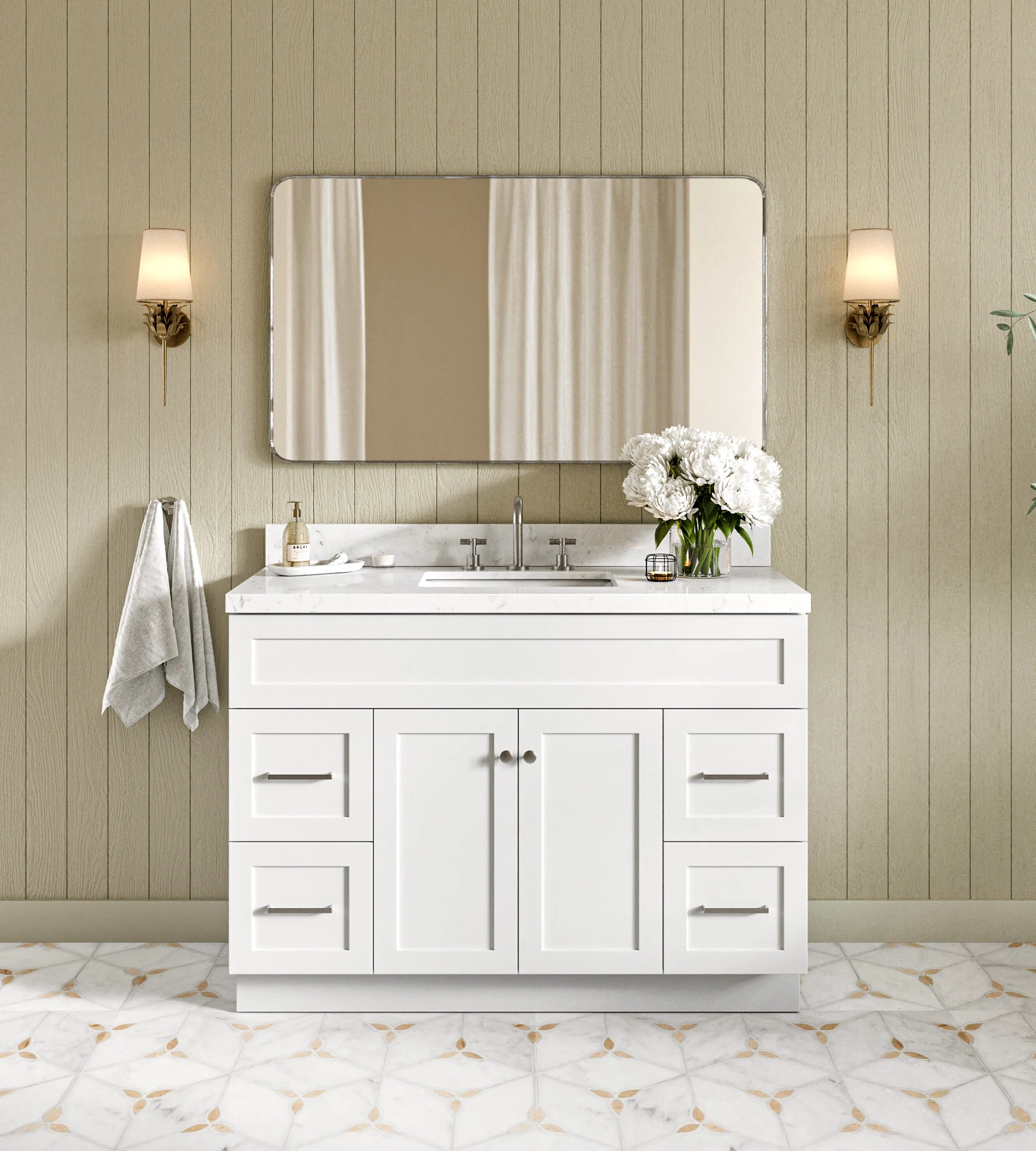 ARIEL Hamlet 48 In. Single Sink Base Cabinet In White