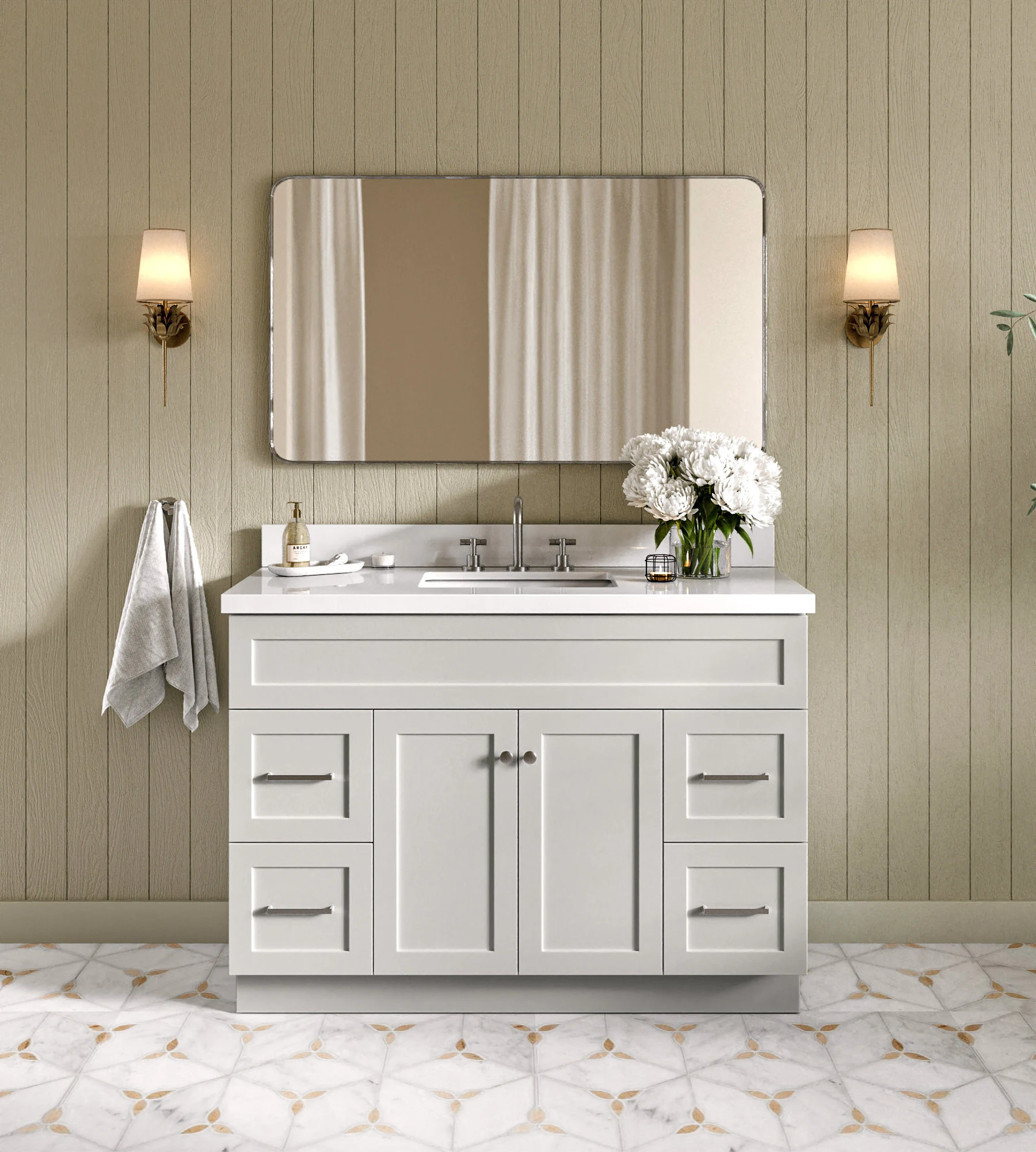 ARIEL Hamlet 49 In. Rectangle Sink Vanity With White Quartz Countertop In Grey