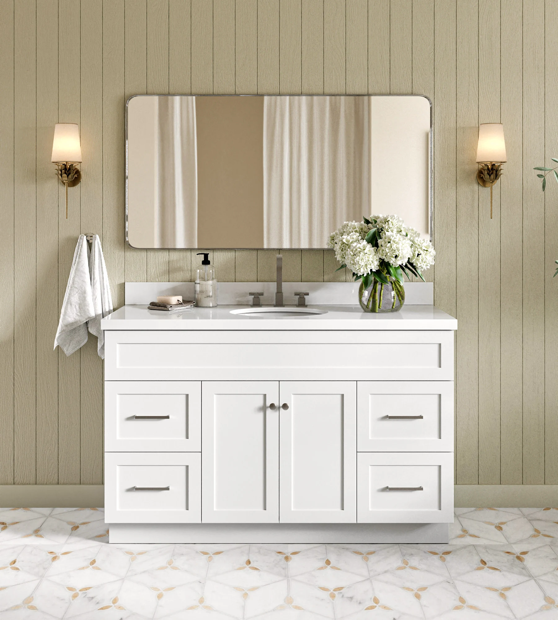 ARIEL Hamlet 55 In. Oval Sink Vanity With White Quartz Countertop In White