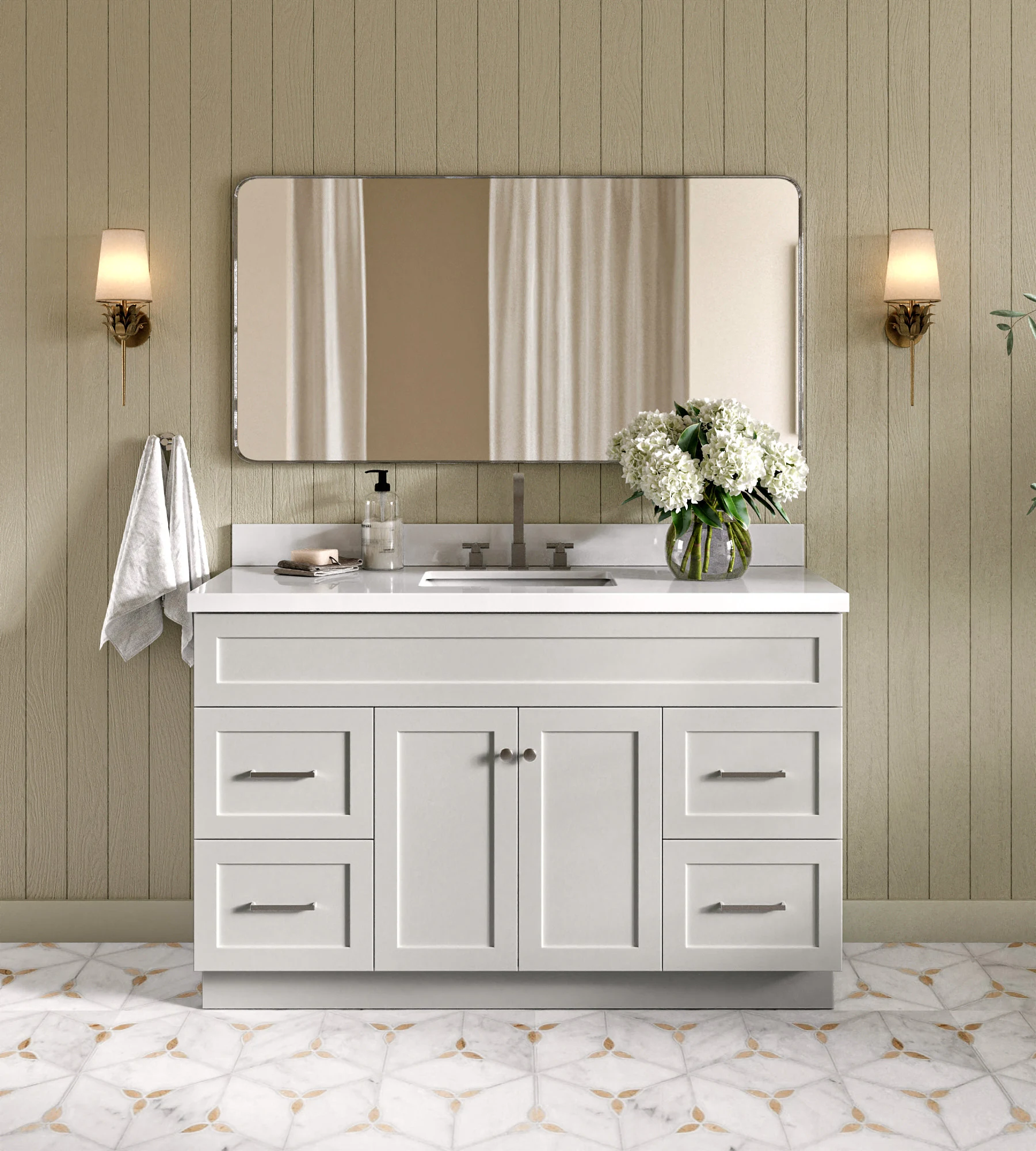 ARIEL Hamlet 55 In. Rectangle Sink Vanity With White Quartz Countertop In Grey