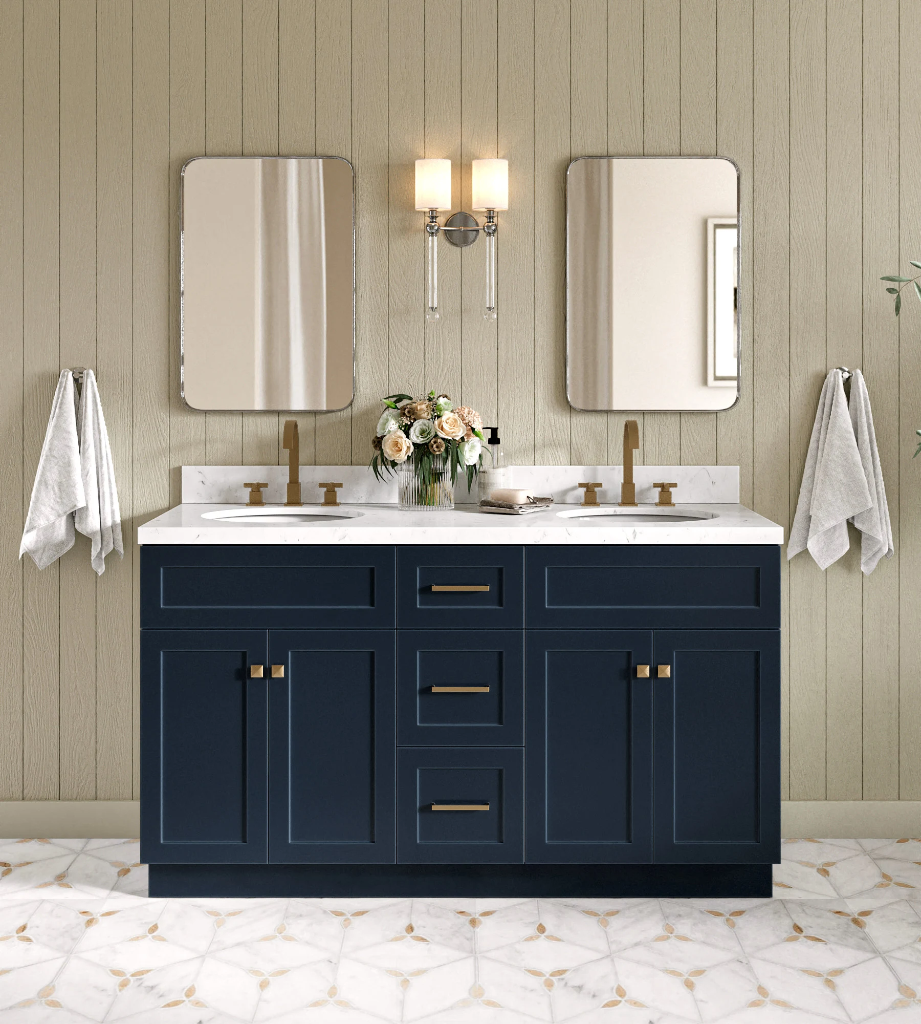 ARIEL Hamlet 60 In. Double Sink Base Cabinet In Midnight Blue
