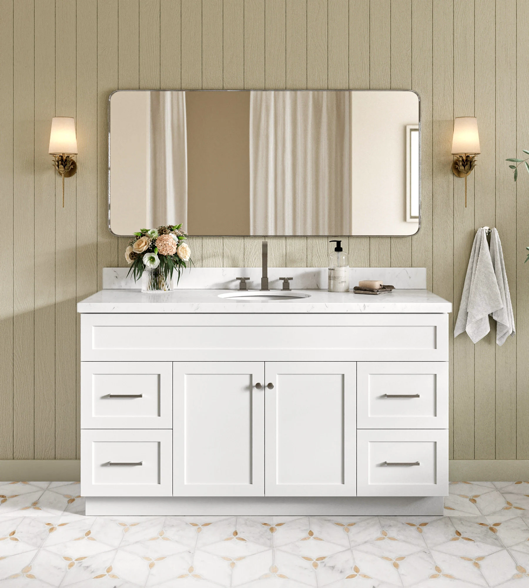 Ariel Hamlet 60 In. Single Sink Base Cabinet In White