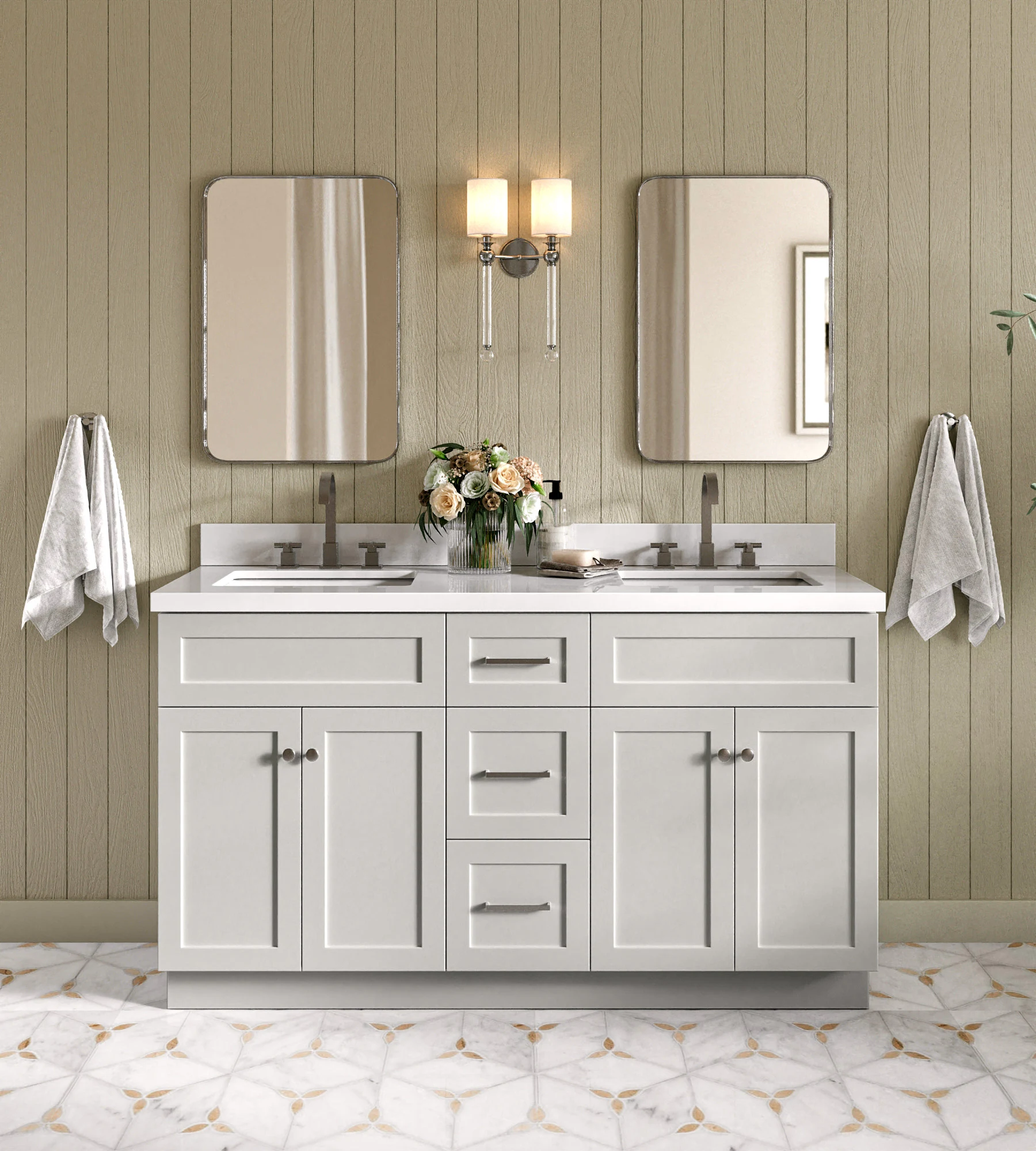ARIEL Hamlet 61 In. Double Rectangle Sink Vanity With White Quartz Countertop In Grey