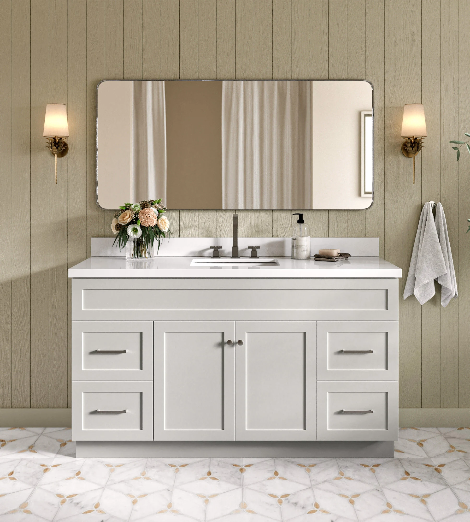 ARIEL Hamlet 61 In. Rectangle Sink Vanity With White Quartz Countertop In Grey