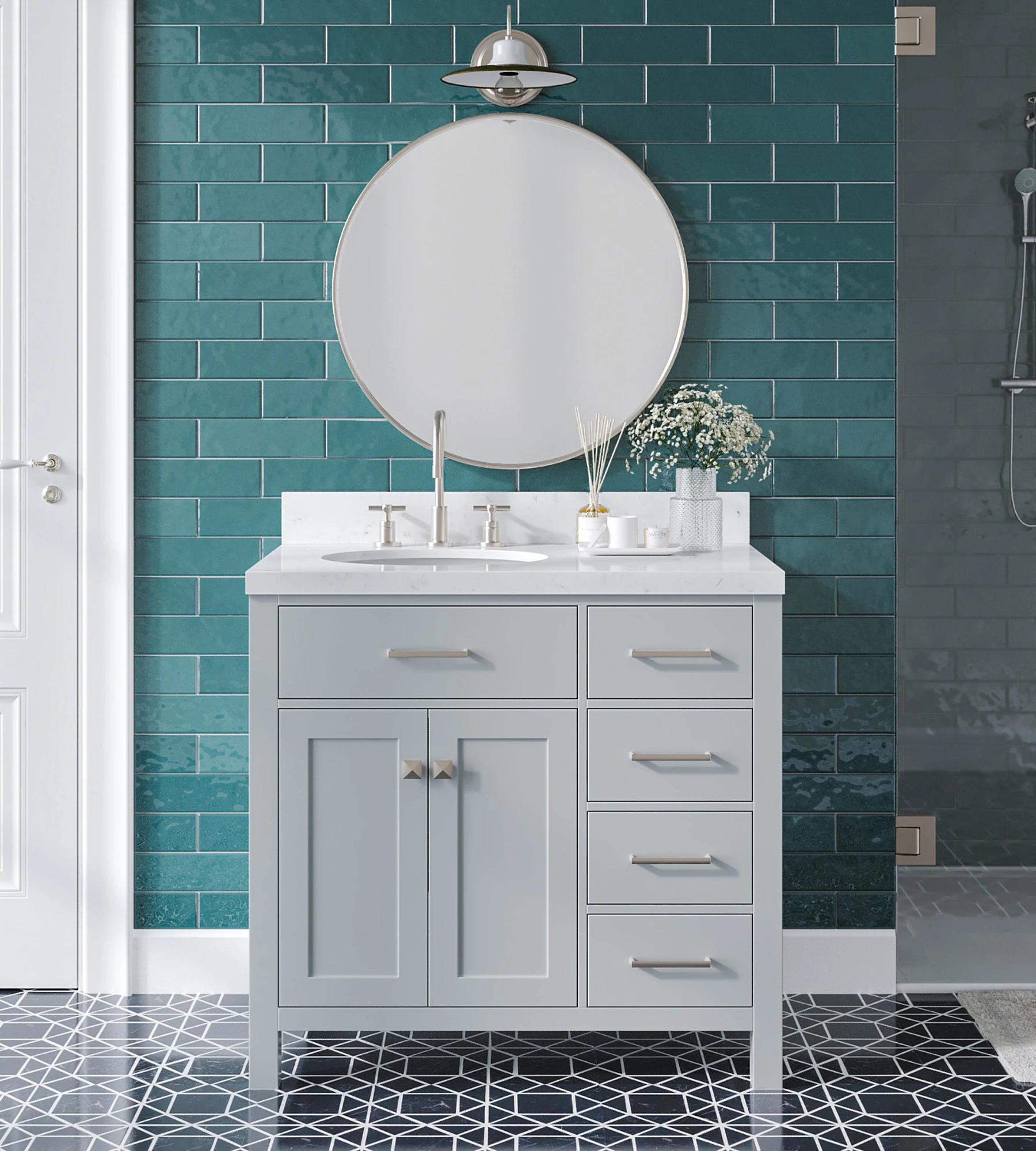 Ariel Bristol 36 In. Left Offset Single Sink Base Cabinet In Grey