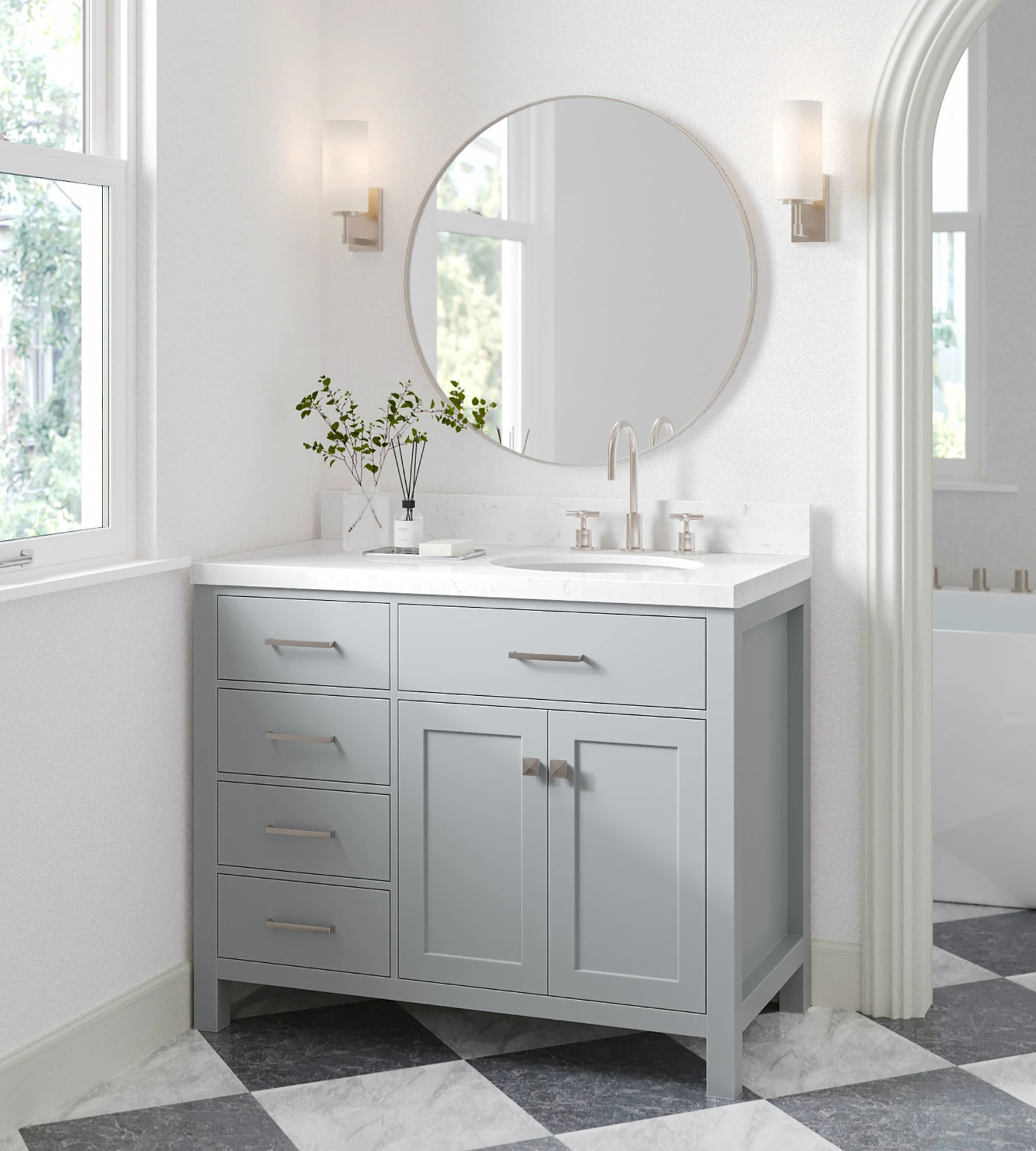 ARIEL Bristol 42 In. Right Offset Single Sink Base Cabinet In Grey