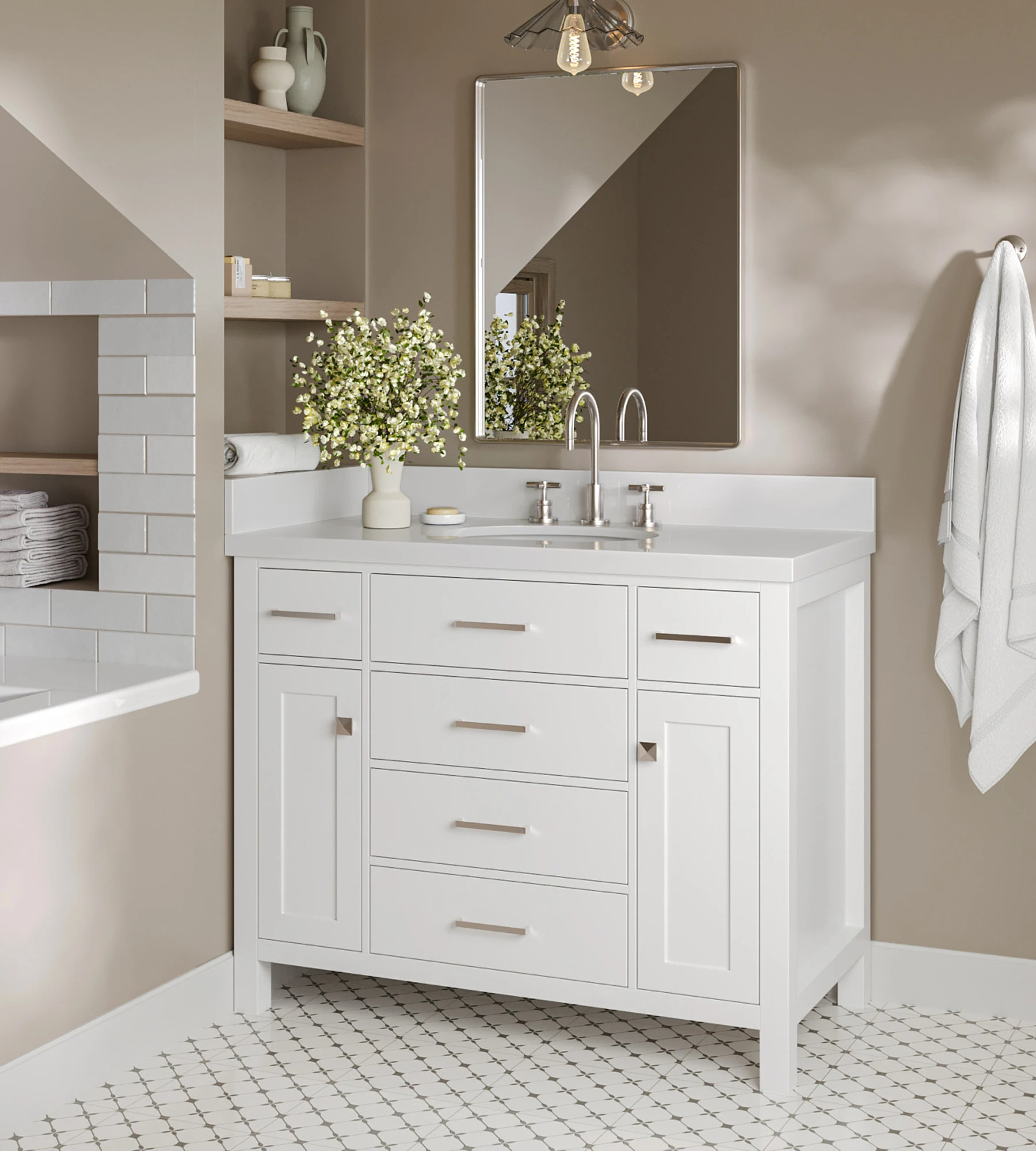 ARIEL Bristol 43 In. Single Oval Sink Vanity With White Quartz Countertop In White