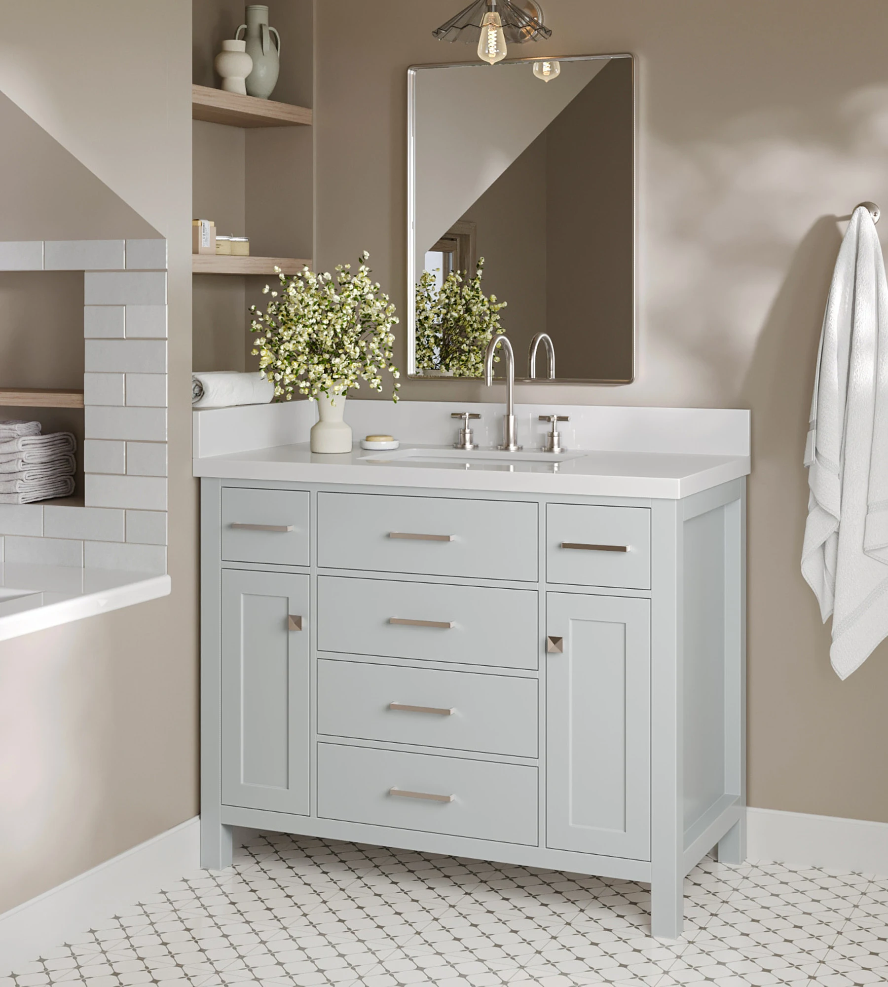 ARIEL Bristol 43 In. Single Rectangle Sink Vanity With White Quartz Countertop In Grey
