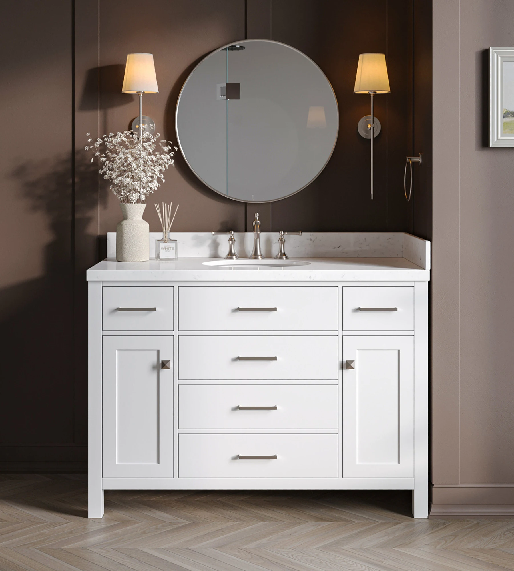 Ariel Bristol 48 In. Single Sink Base Cabinet In White