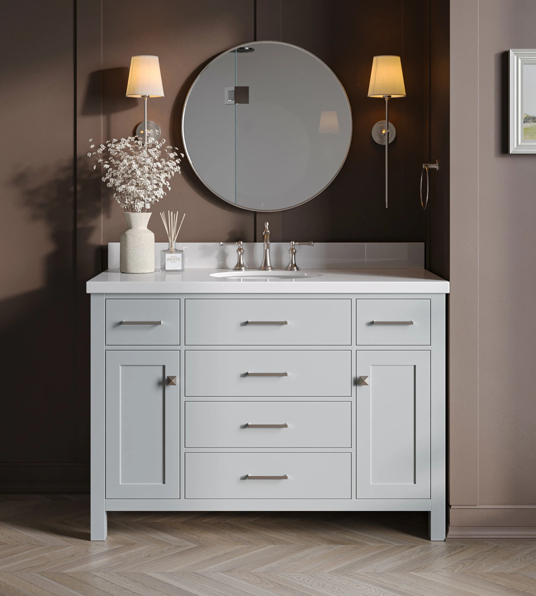 ARIEL Bristol 49 In. Single Oval Sink Vanity With White Quartz Countertop In Grey