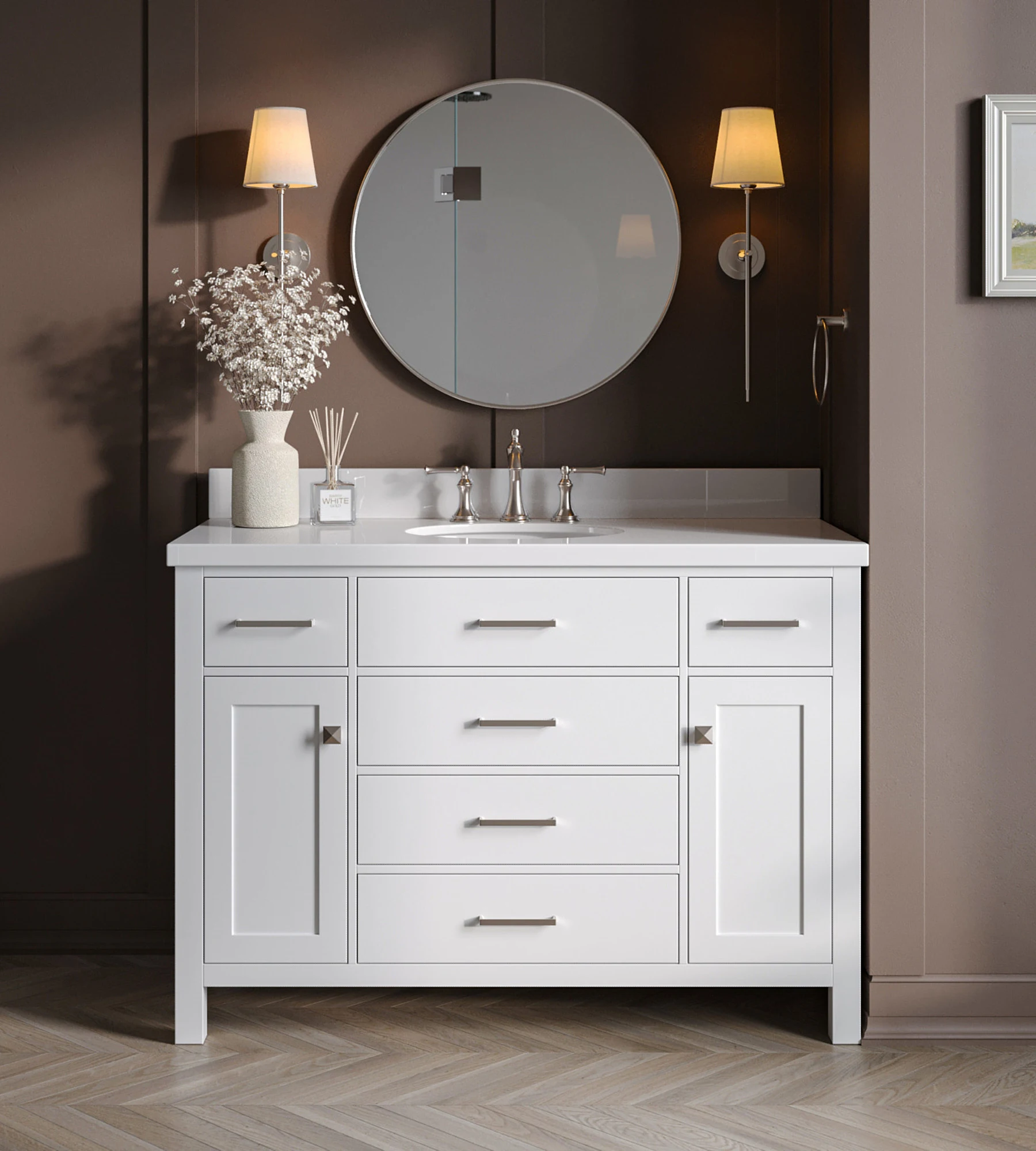 ARIEL Bristol 49 In. Single Oval Sink Vanity With White Quartz Countertop In White