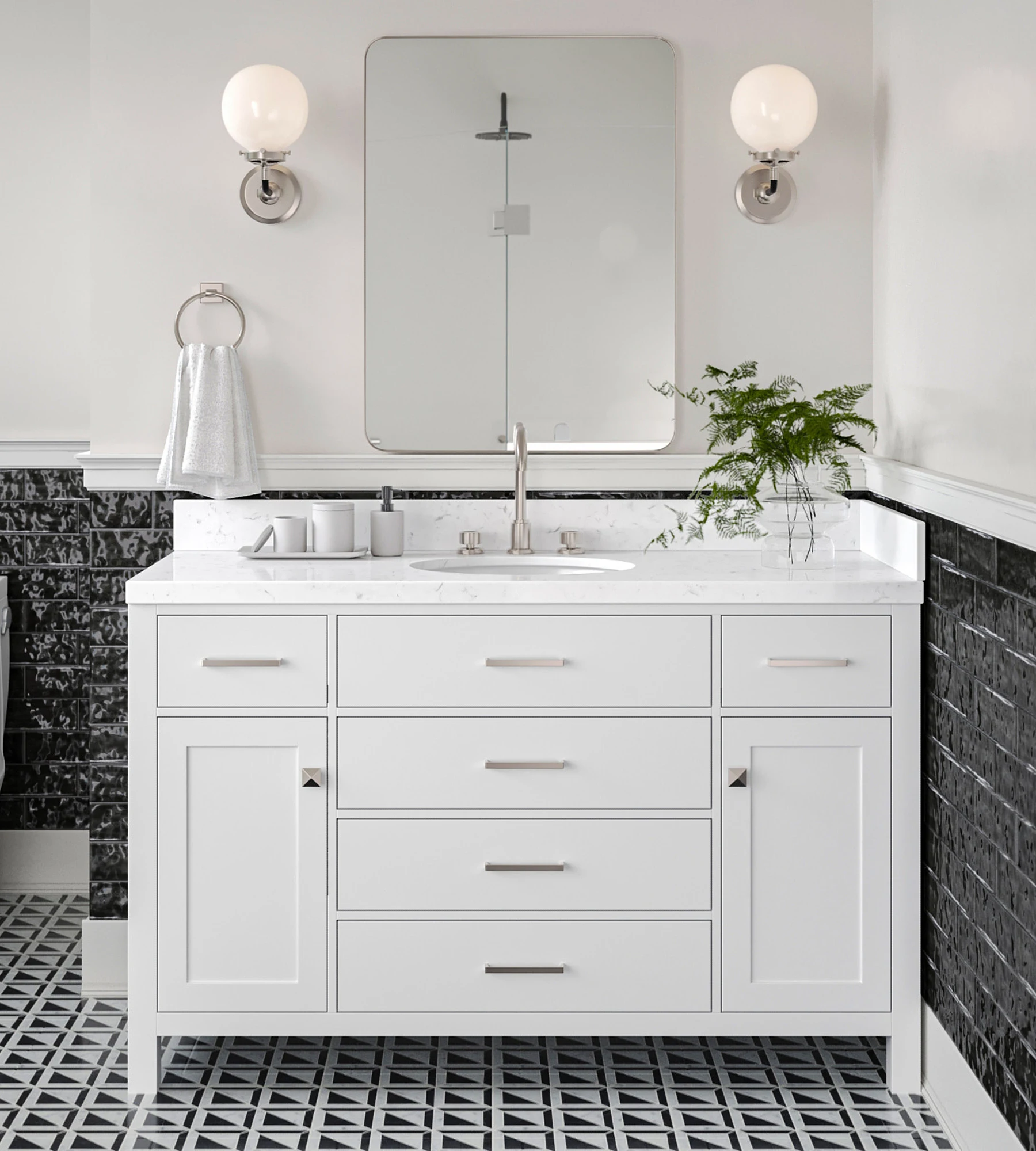 ARIEL Bristol 54 In. Single Sink Base Cabinet In White