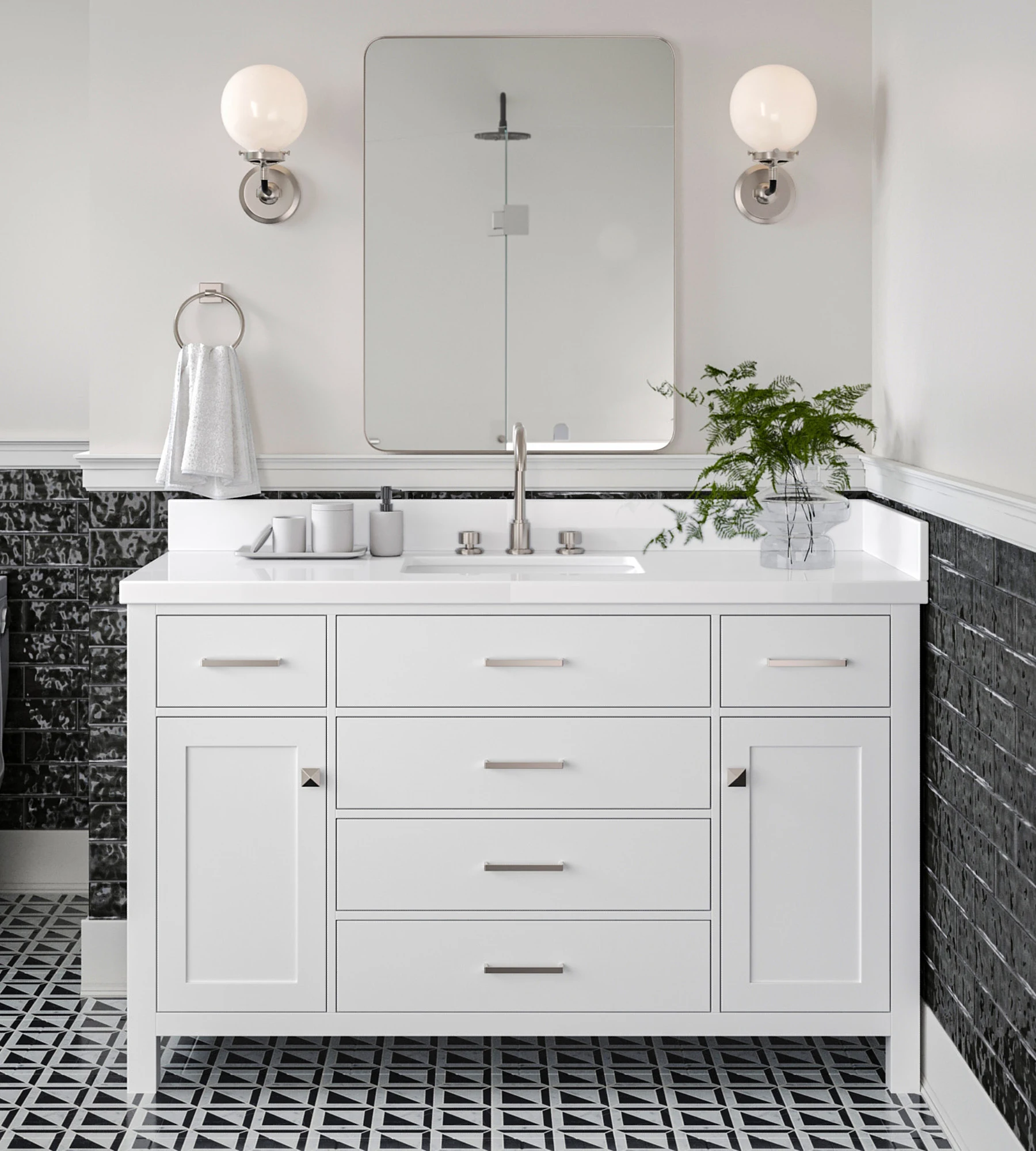 ARIEL Bristol 55 In. Single Rectangle Sink Vanity With White Quartz Countertop In White