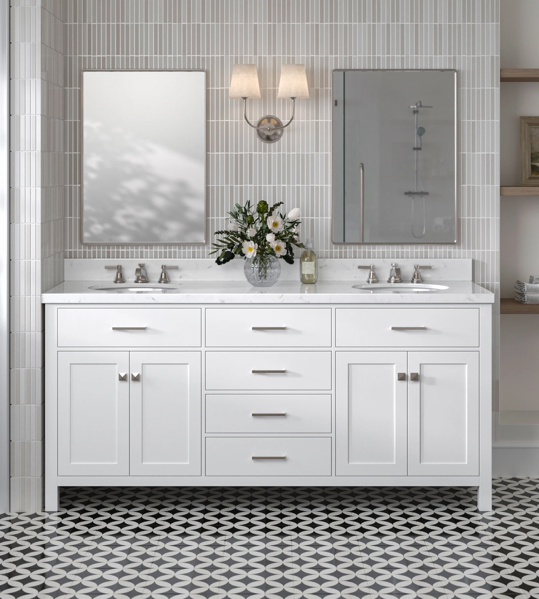 ARIEL Bristol 72 In. Double Sink Base Cabinet In White