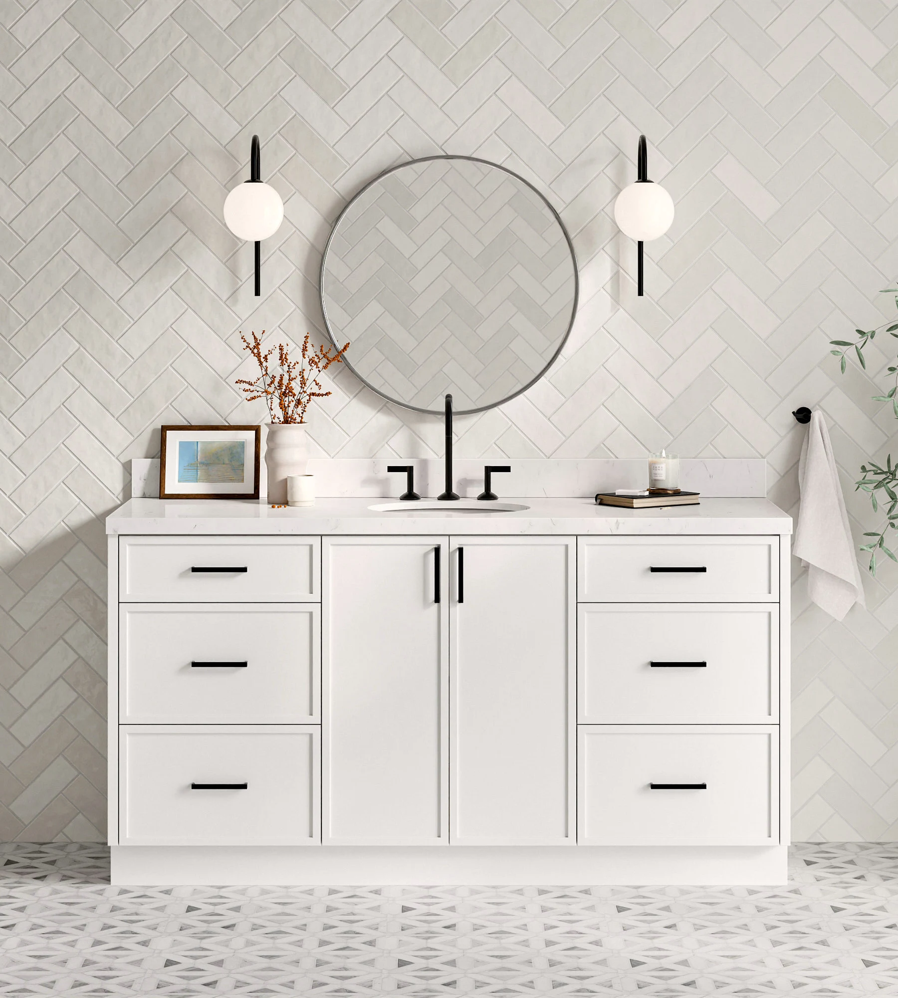 ARIEL Kelly 66 Inch Single Sink Base Cabinet In White