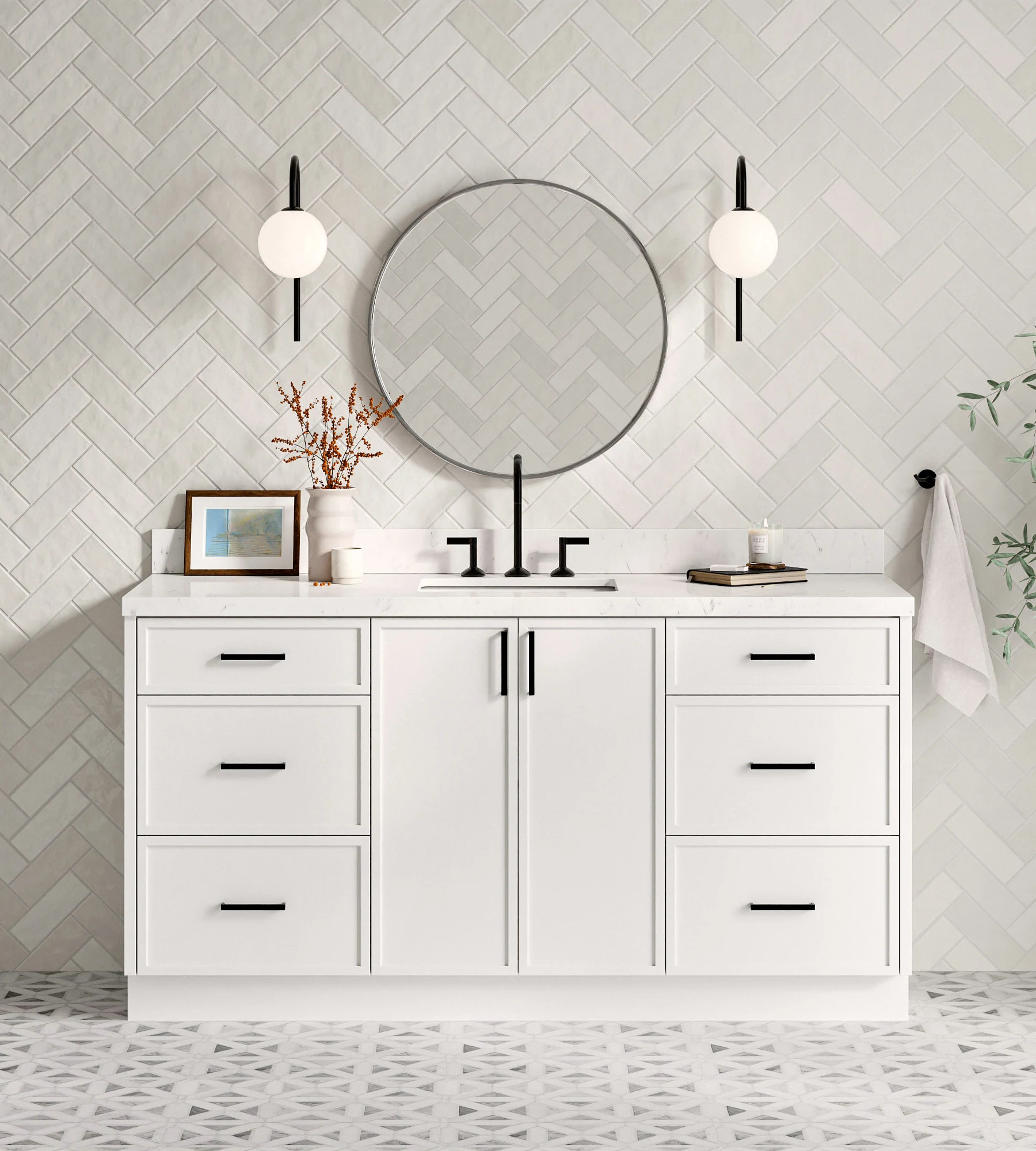 ARIEL Kelly 66 Inch Single Rectangular Sink Bathroom Vanity With Carrara White Quartz Countertop 1.5 Inch Edge In White