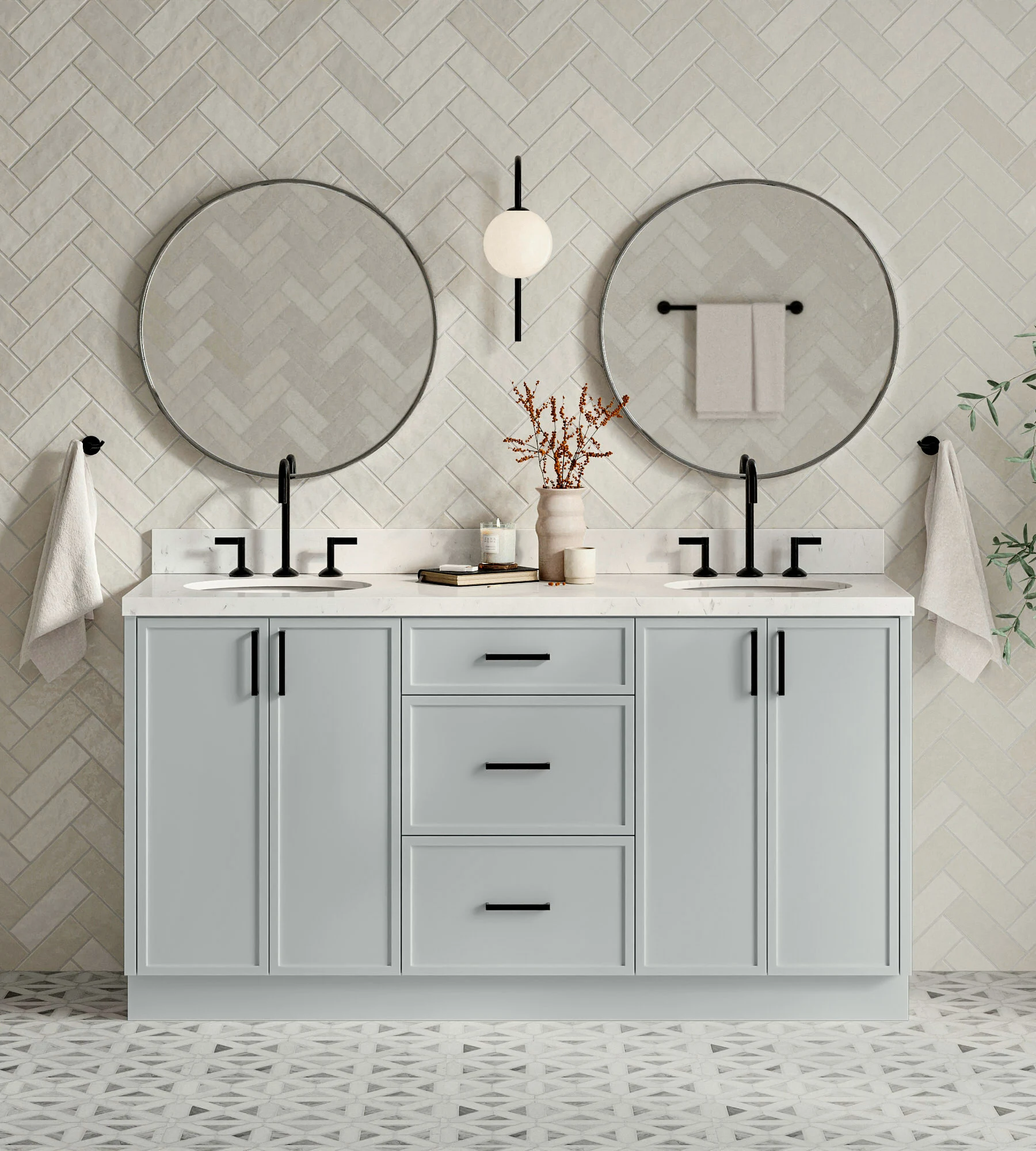 ARIEL Kelly 66 Inch Double Sink Base Cabinet In Grey