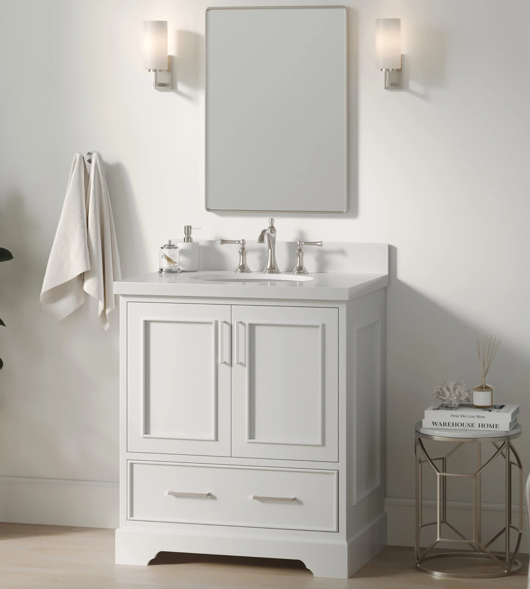 ARIEL Stafford 30.5 In. Single Oval Sink Vanity Pure White Quartz Countertop W/1.5" Edge In White
