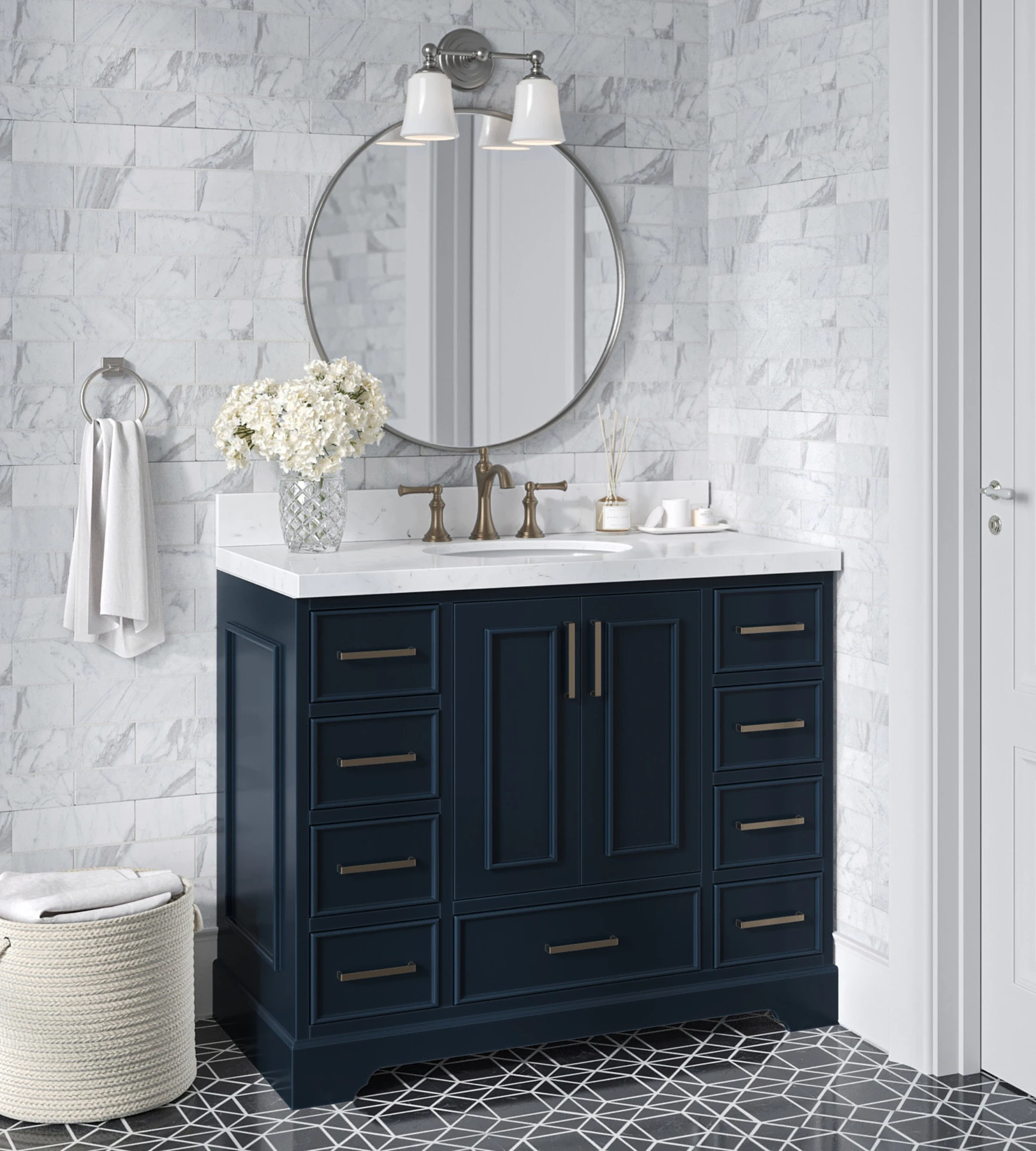 ARIEL Stafford 42 Inch Single Sink Base Cabinet In Midnight Blue