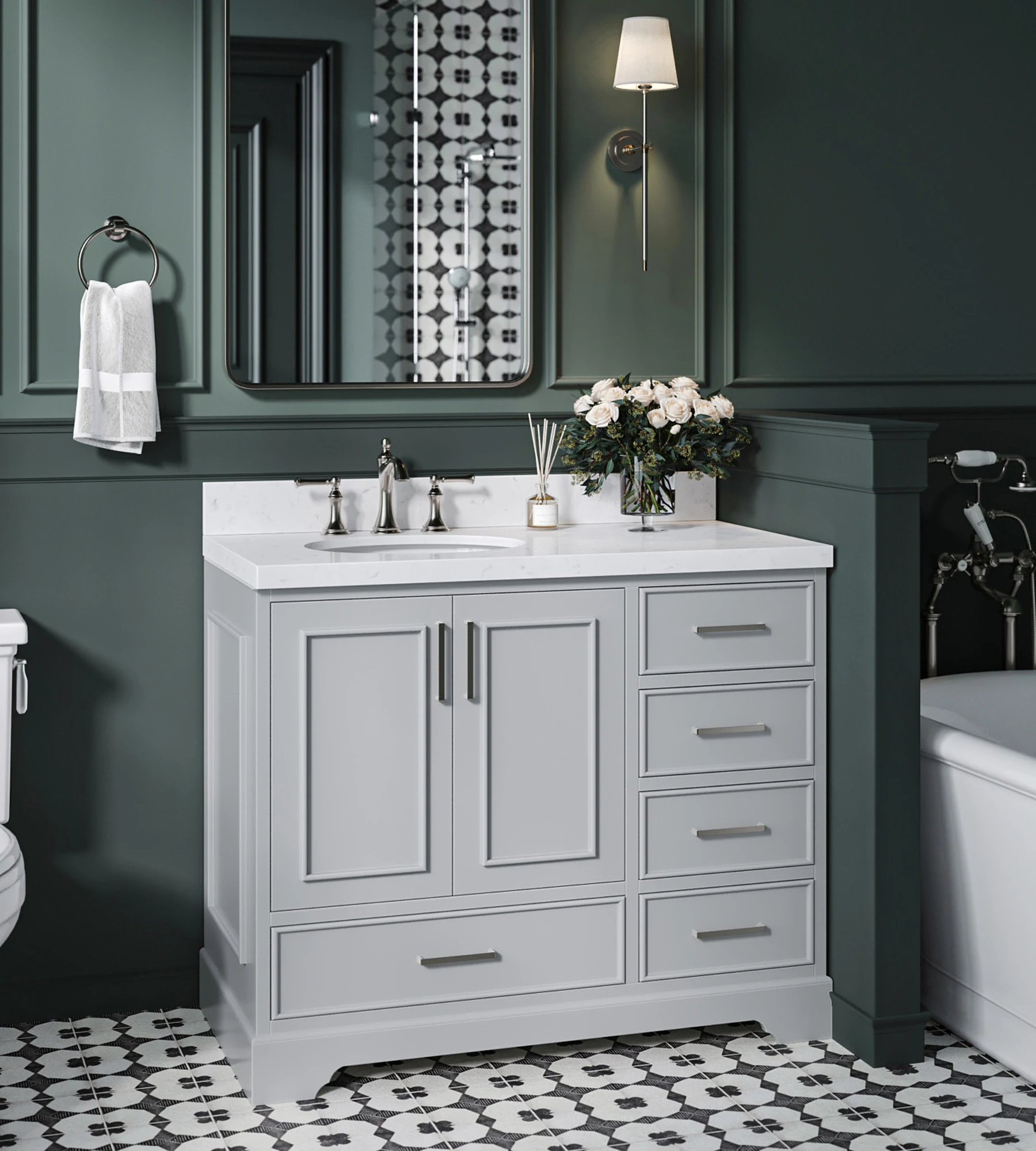 ARIEL Stafford 42 Inch Single Sink Base Cabinet Left Offset In Grey