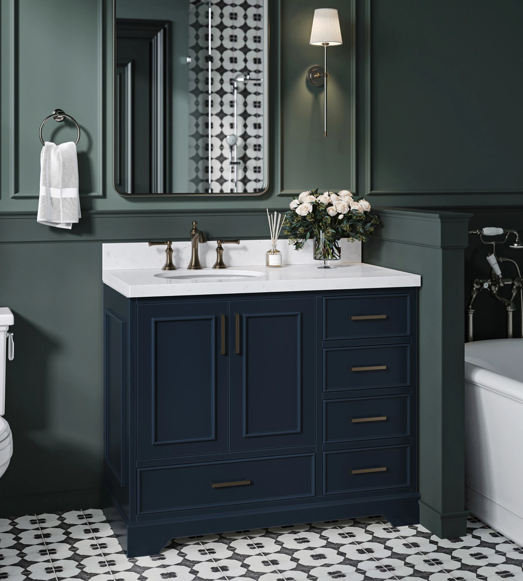 Ariel Stafford 42 Inch Single Sink Base Cabinet Left Offset In Midnight Blue