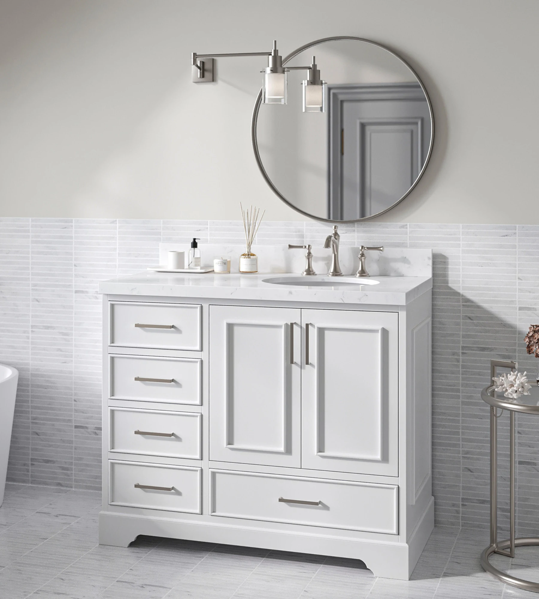 ARIEL Stafford 42 Inch Single Sink Base Cabinet Right Offset In White