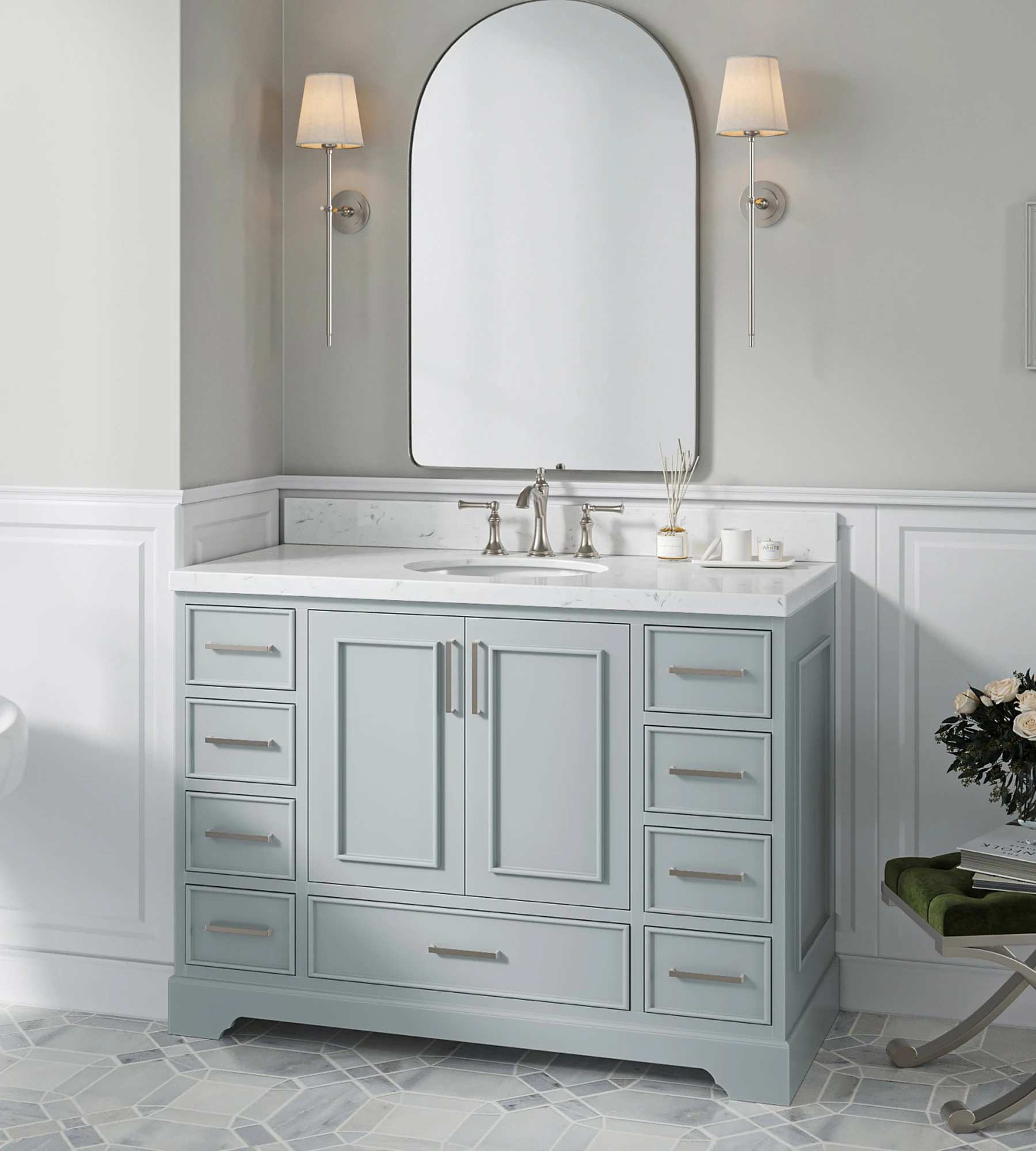 Ariel Stafford 48 Inch Single Sink Base Cabinet In Grey