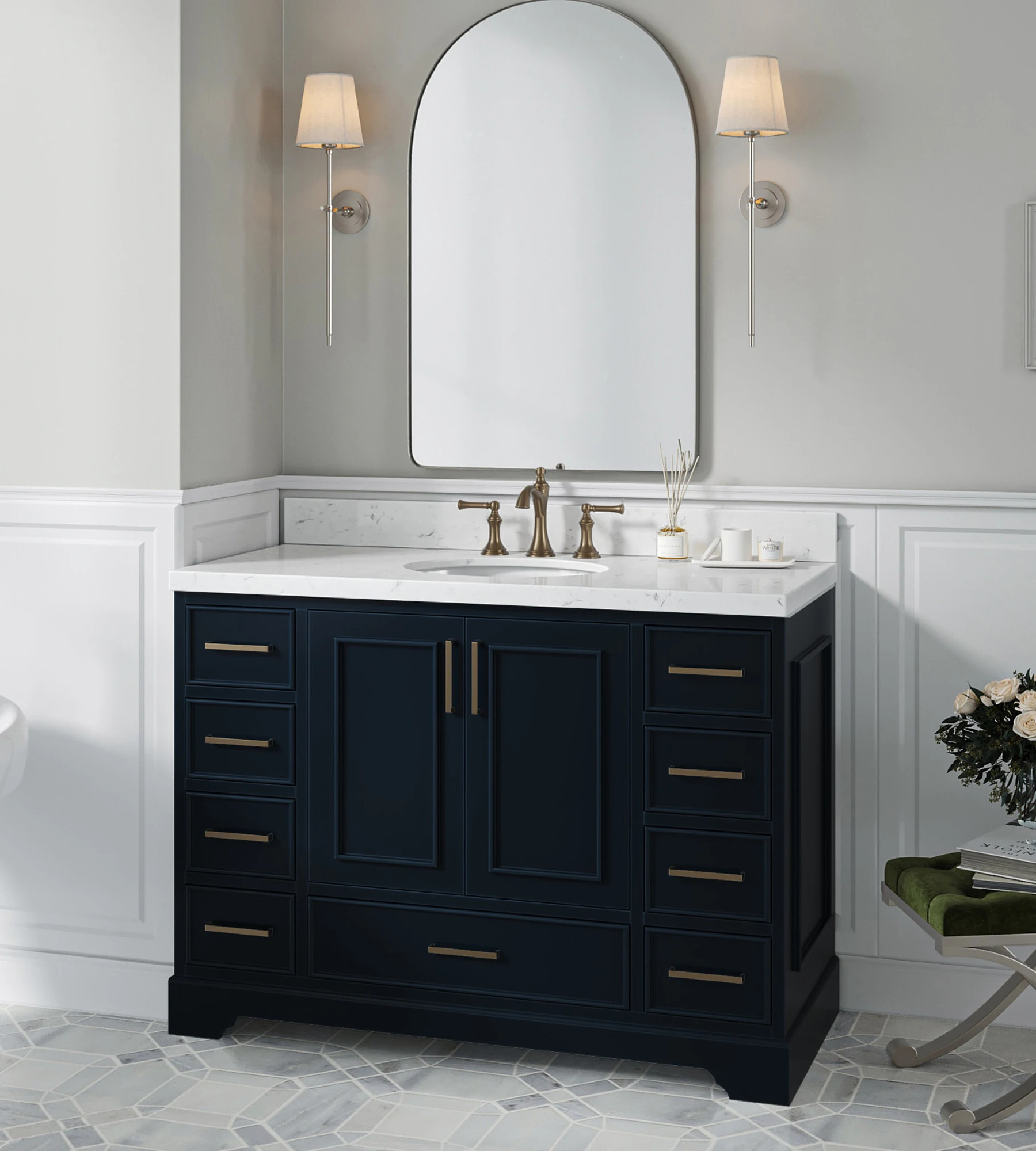 ARIEL Stafford 48 Inch Single Sink Base Cabinet In Midnight Blue