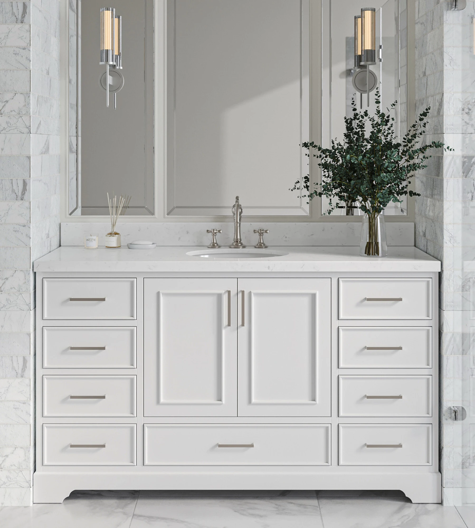 ARIEL Stafford 60 Inch Single Sink Base Cabinet In White