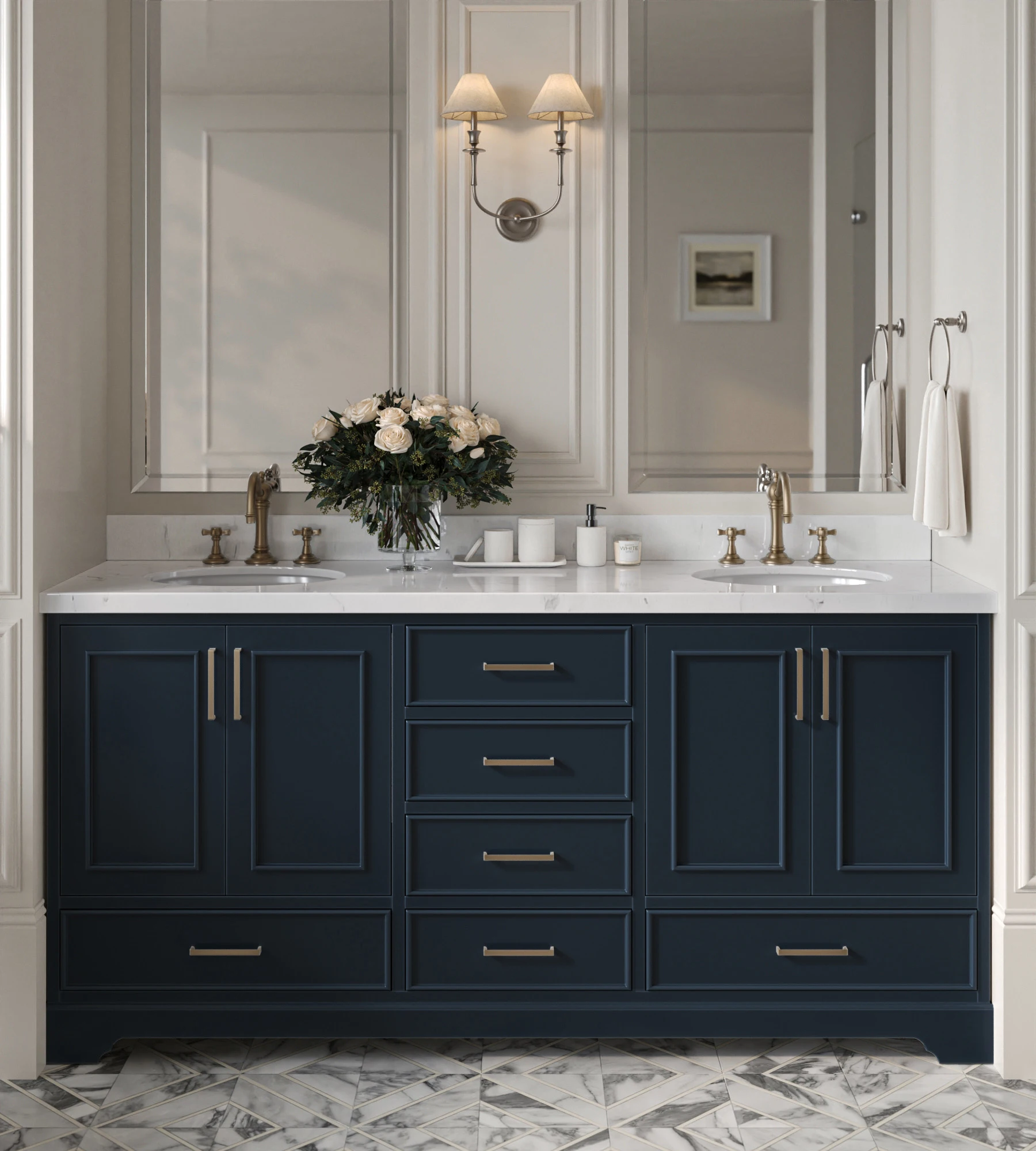 Ariel Stafford 72 Inch Double Sink Base Cabinet In Midnight Blue