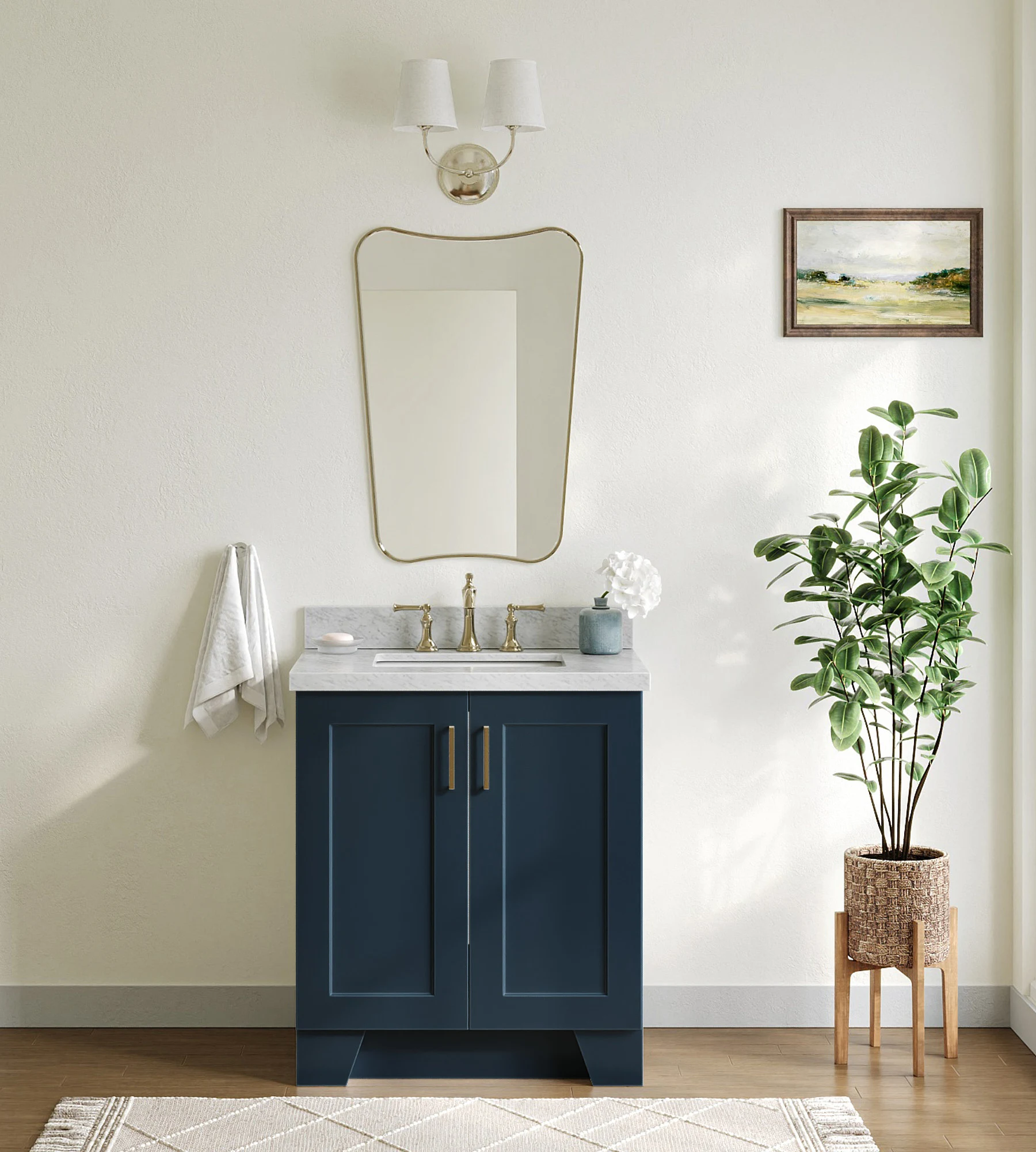 ARIEL Taylor 30.5 In. Rectangle Sink Vanity With Carrara White Marble Countertop In Midnight Blue