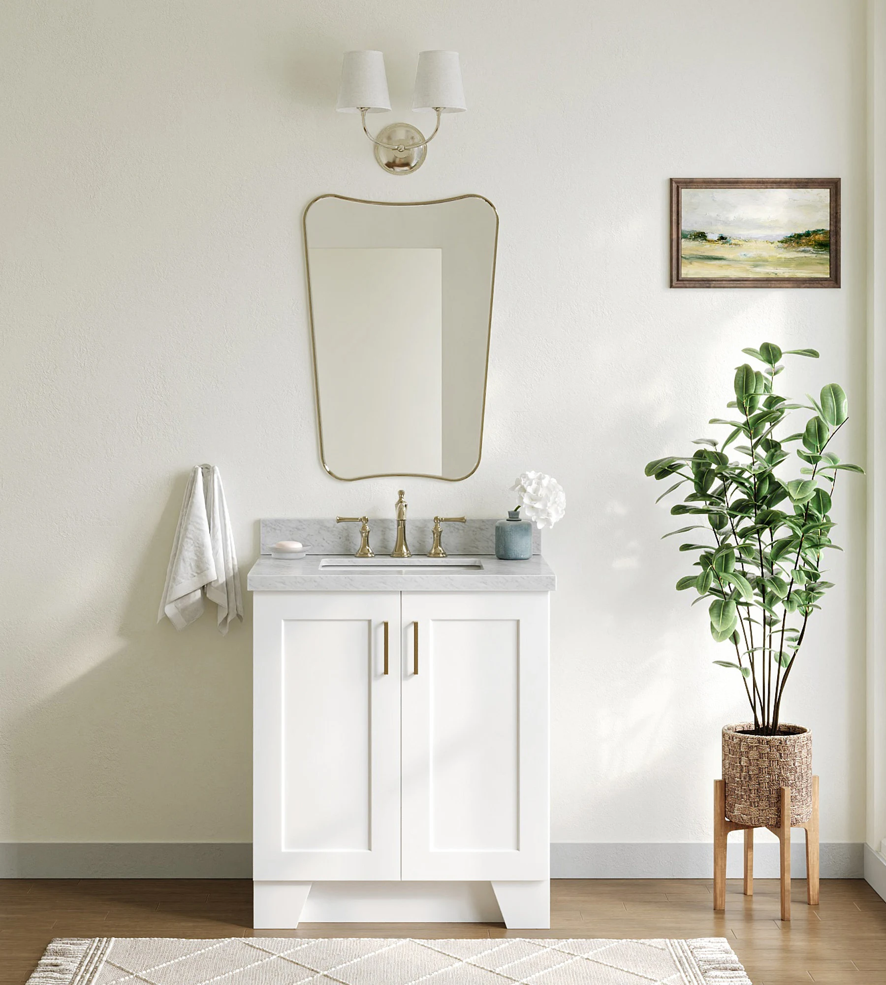 ARIEL Taylor 30.5 In. Rectangle Sink Vanity With Carrara White Marble Countertop In White