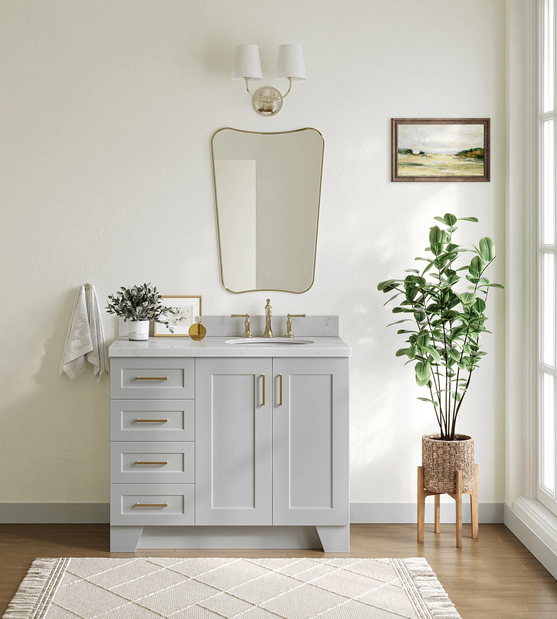 ARIEL Taylor 42 In. Right Offset Single Sink Base Cabinet In Grey