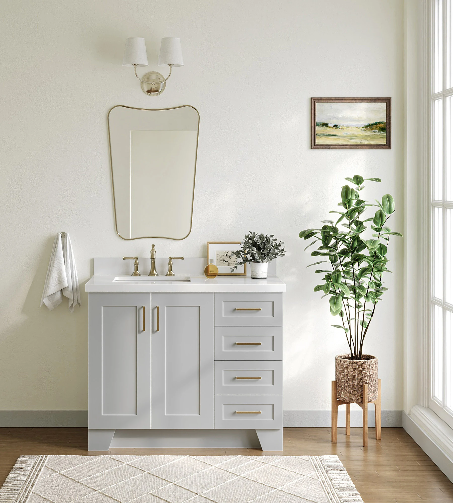 ARIEL Taylor 43 In. Left Offset Rectangle Sink Vanity With White Quartz Countertop In Grey