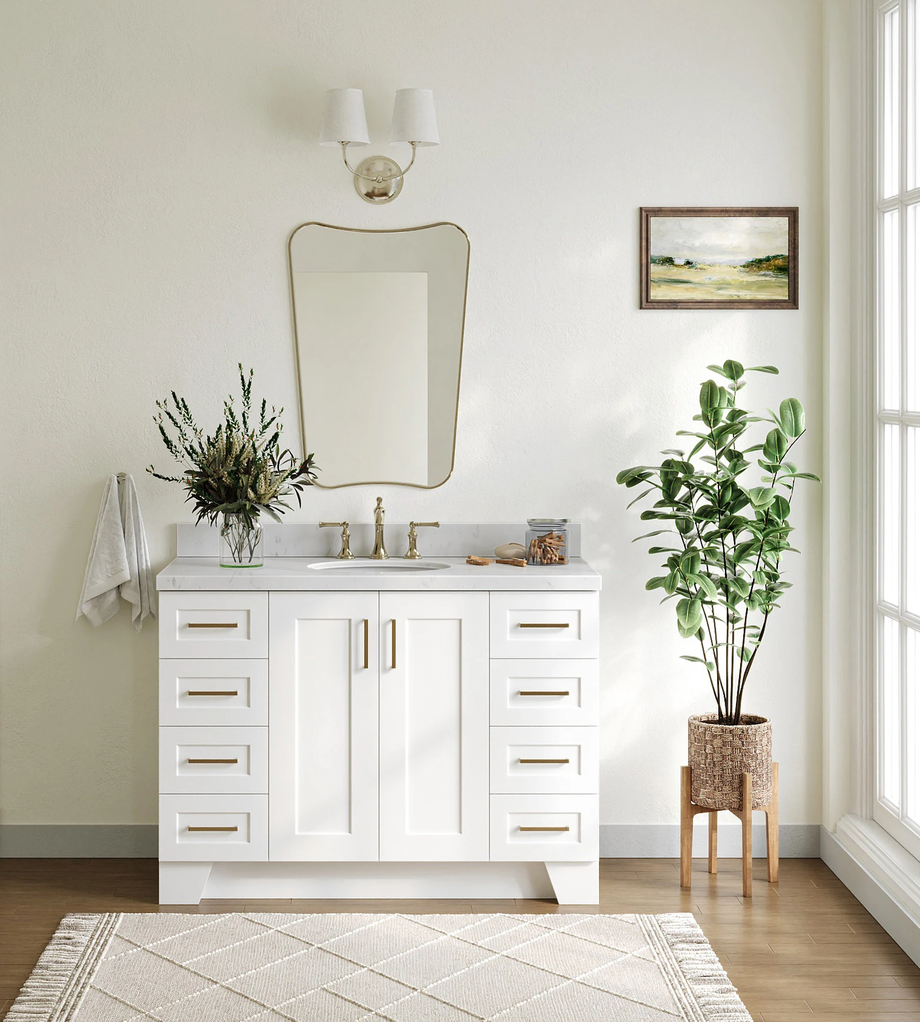 ARIEL Taylor 48 In. Single Sink Base Cabinet In White