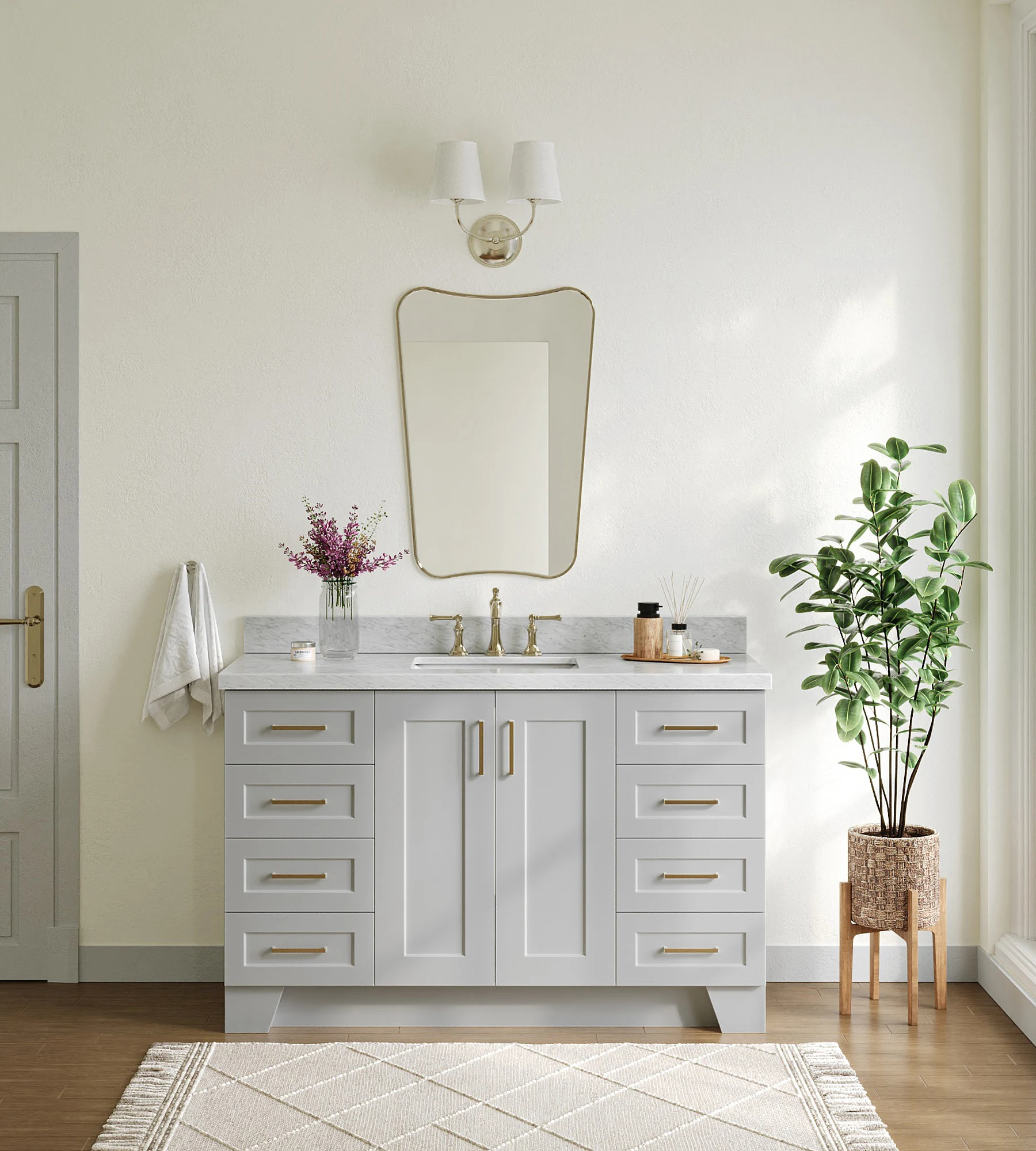 ARIEL Taylor 55 In. Rectangle Sink Vanity With Italian Carrara White Marble 1.5 In Countertop In Grey