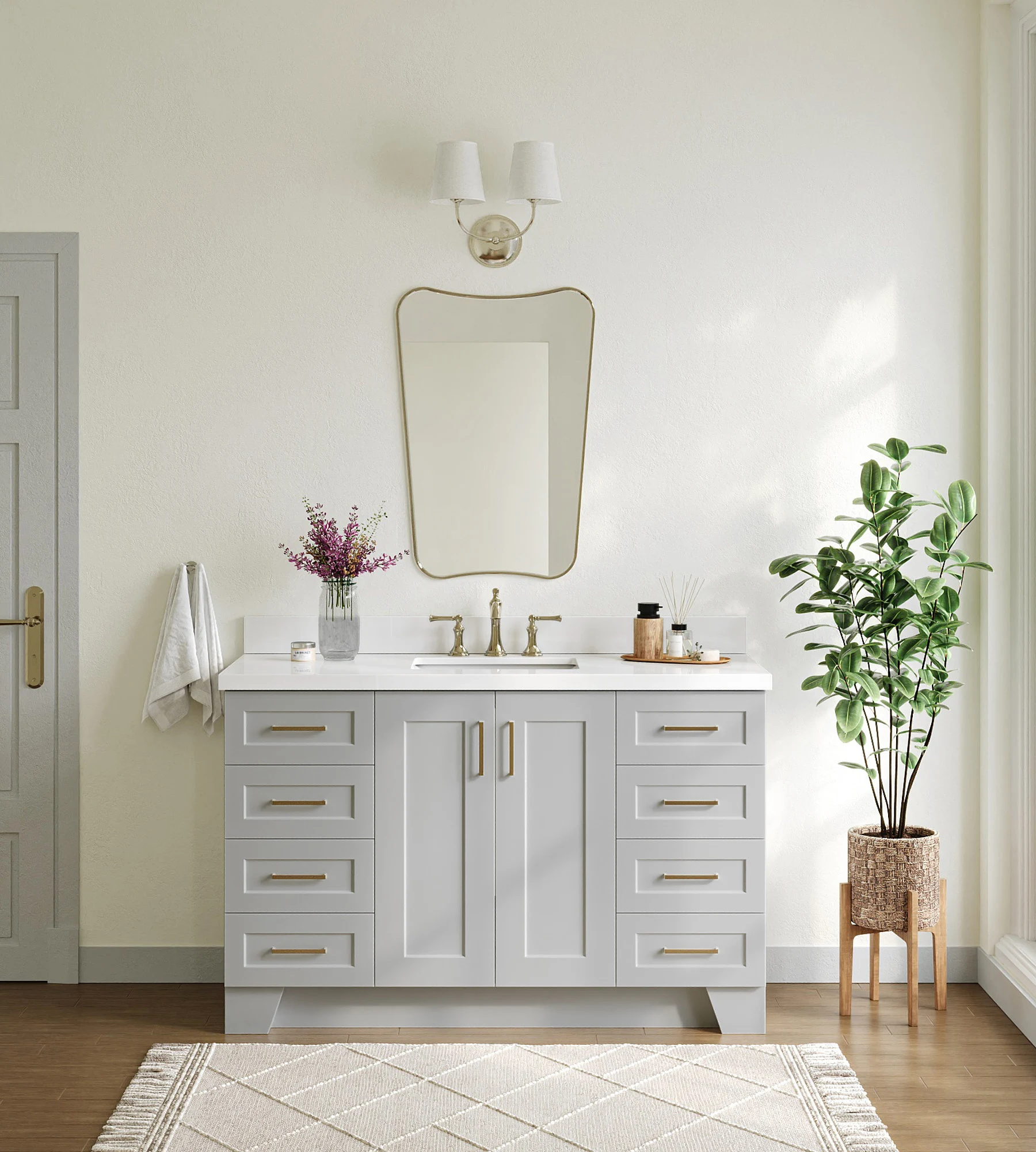 ARIEL Taylor 55 In. Rectangle Sink Vanity With White Quartz Countertop In Grey