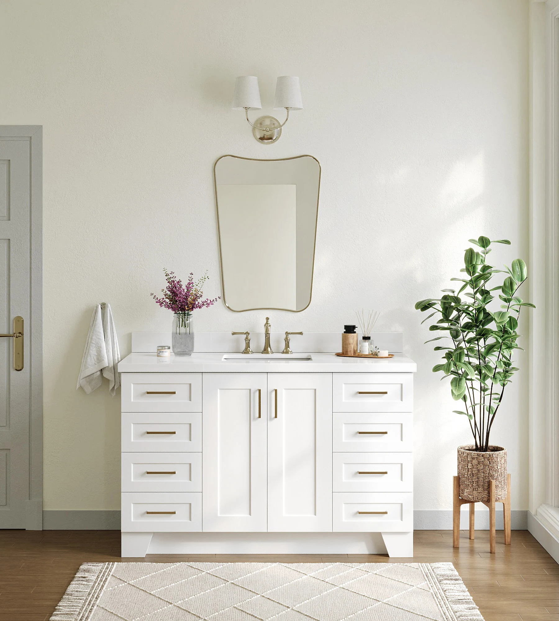 ARIEL Taylor 55 In. Rectangle Sink Vanity With White Quartz Countertop In White