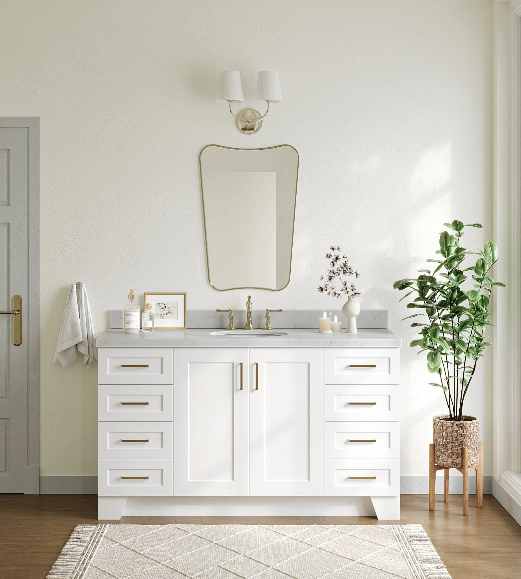 ARIEL Taylor 60 In. Single Sink Base Cabinet In White