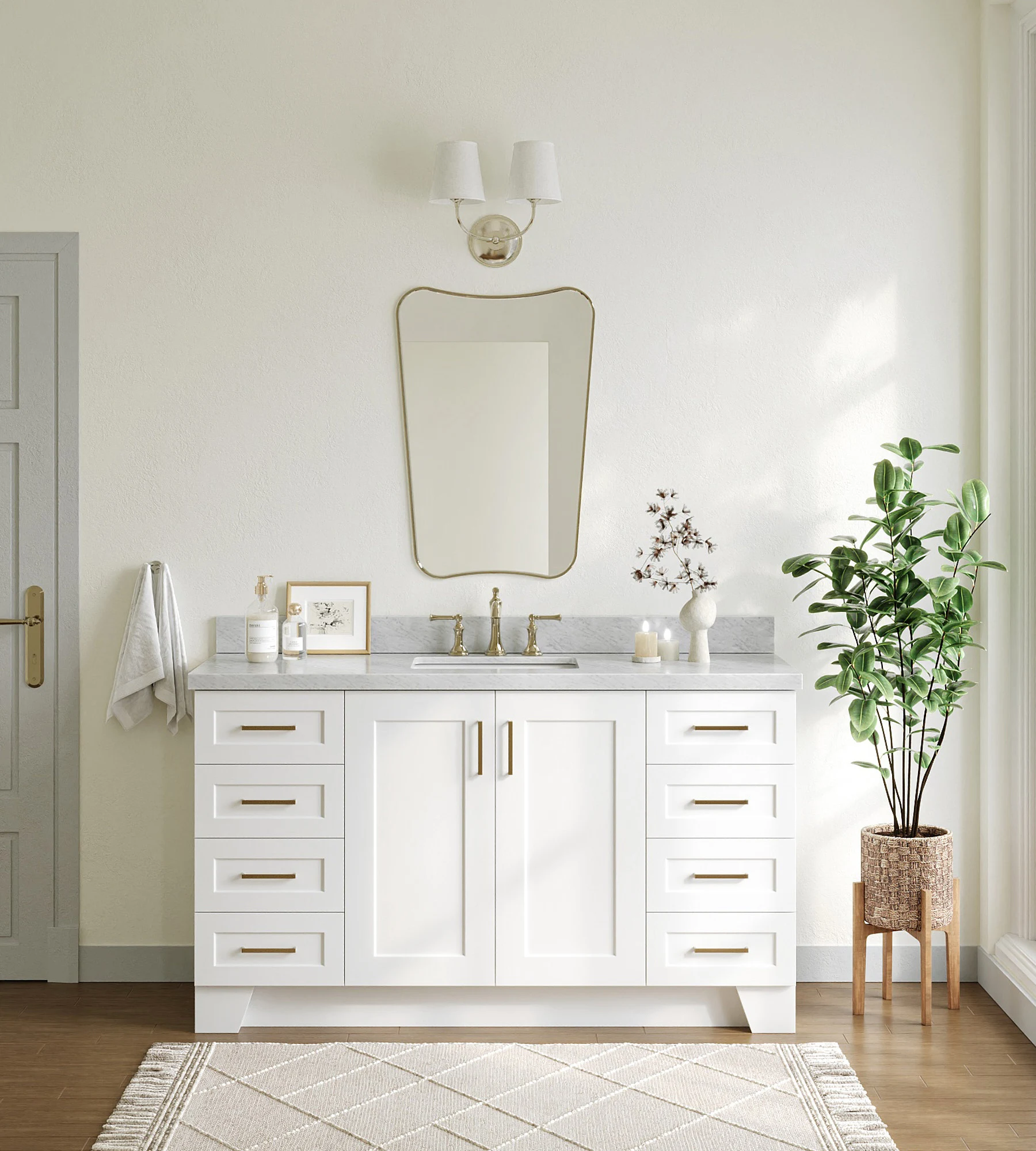 ARIEL Taylor 61 In. Rectangle Sink Vanity With Italian Carrara White Marble 1.5 In Countertop In White