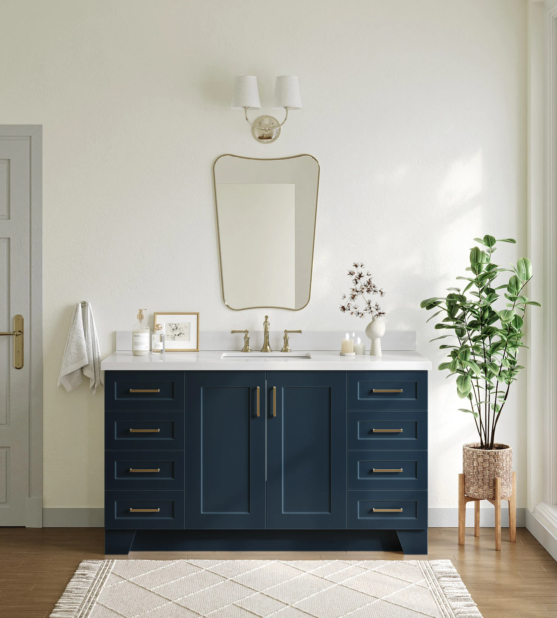 ARIEL Taylor 61 In. Rectangle Sink Vanity With White Quartz Countertop In Midnight Blue