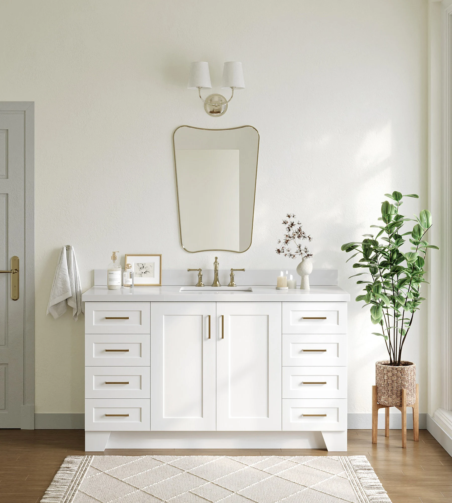 ARIEL Taylor 61 In. Rectangle Sink Vanity With White Quartz Countertop In White
