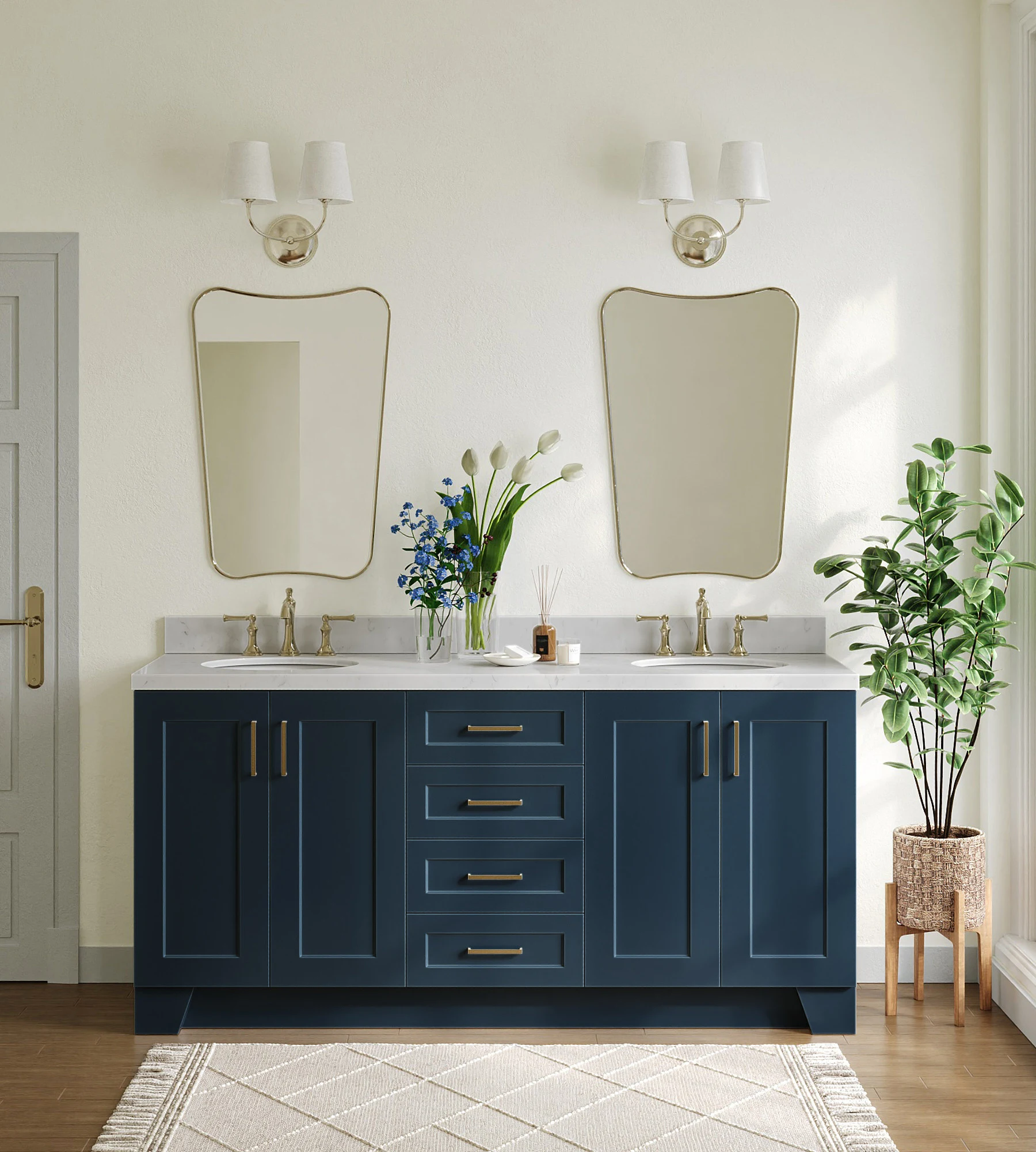 ARIEL Taylor 72 In. Double Sink Base Cabinet In Midnight Blue