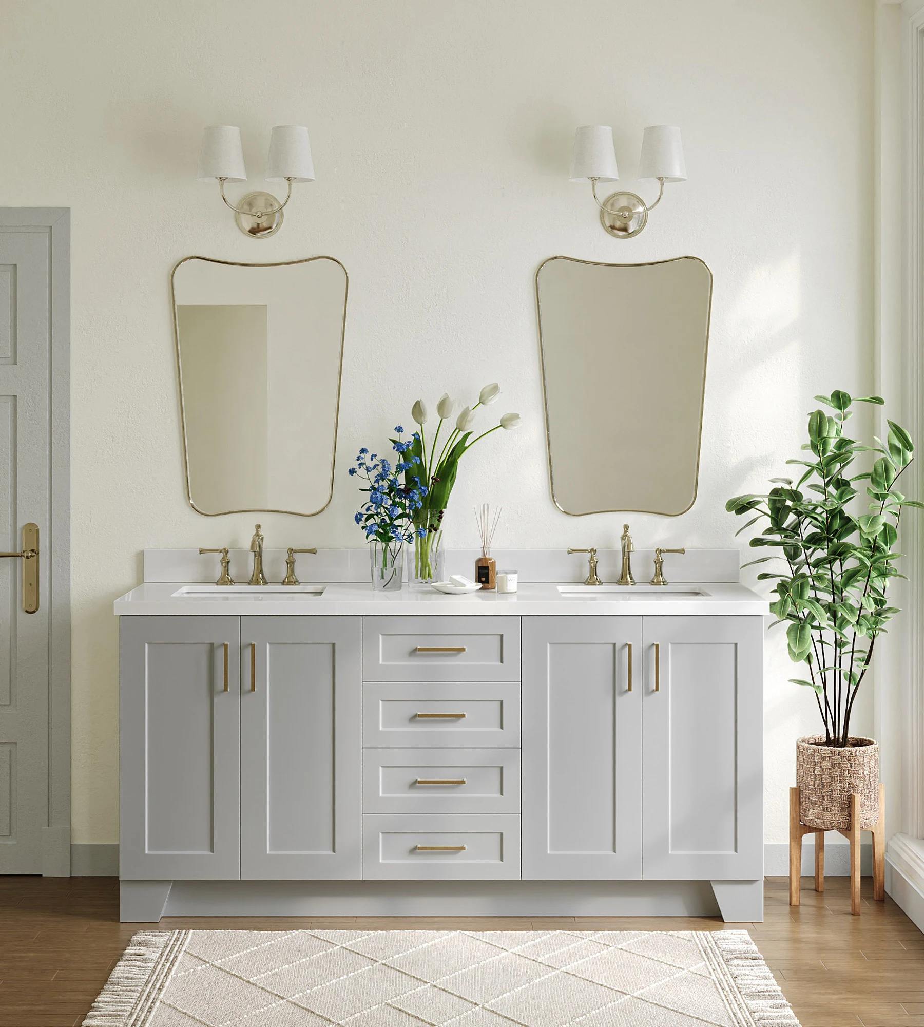 ARIEL Taylor 73 In. Double Rectangle Sink Vanity With White Quartz Countertop In Grey