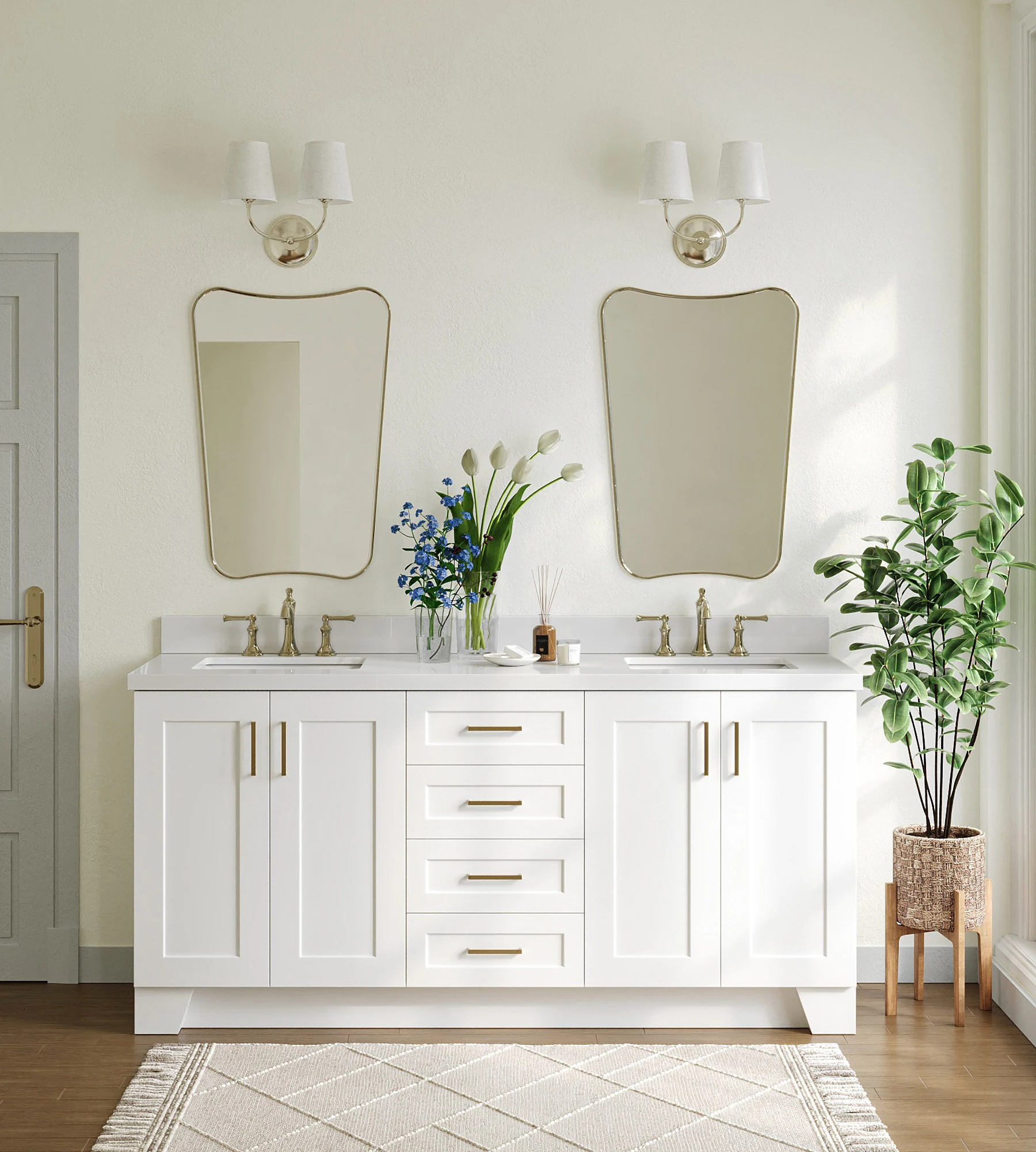ARIEL Taylor 73 In. Double Rectangle Sink Vanity With White Quartz Countertop In White