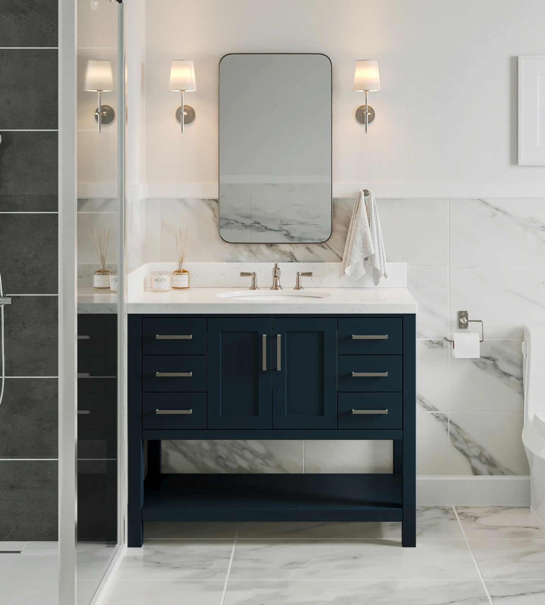 ARIEL Magnolia 42 In. Single Sink Base Cabinet In Midnight Blue