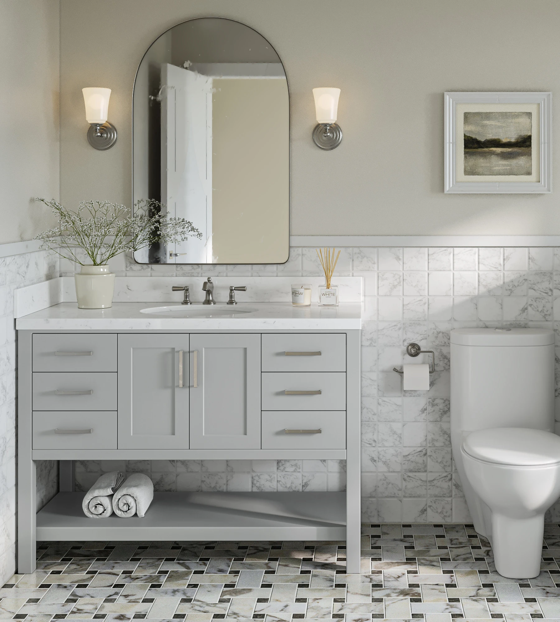 ARIEL Magnolia 48 In. Single Sink Base Cabinet In Grey