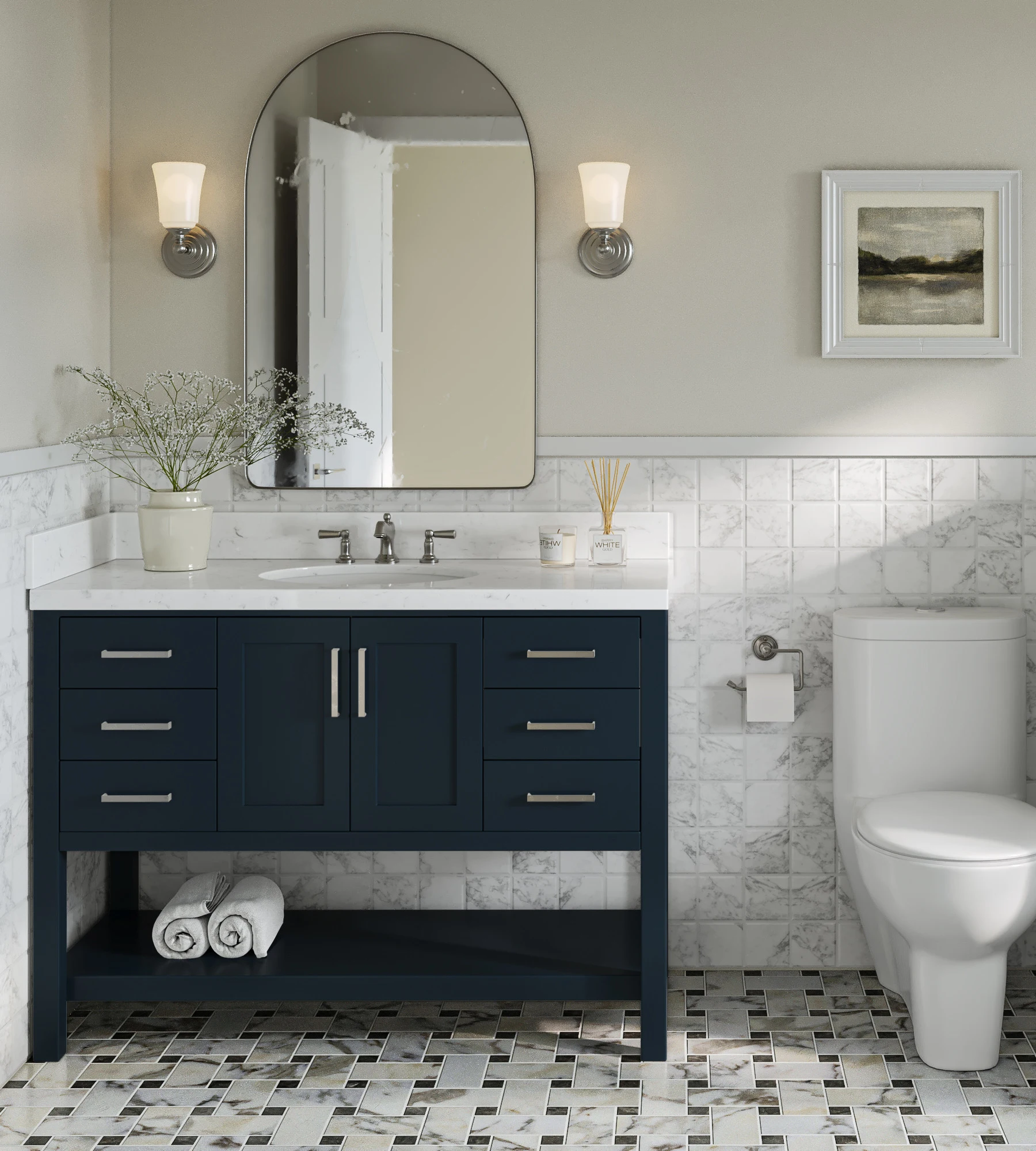 ARIEL Magnolia 48 In. Single Sink Base Cabinet In Midnight Blue
