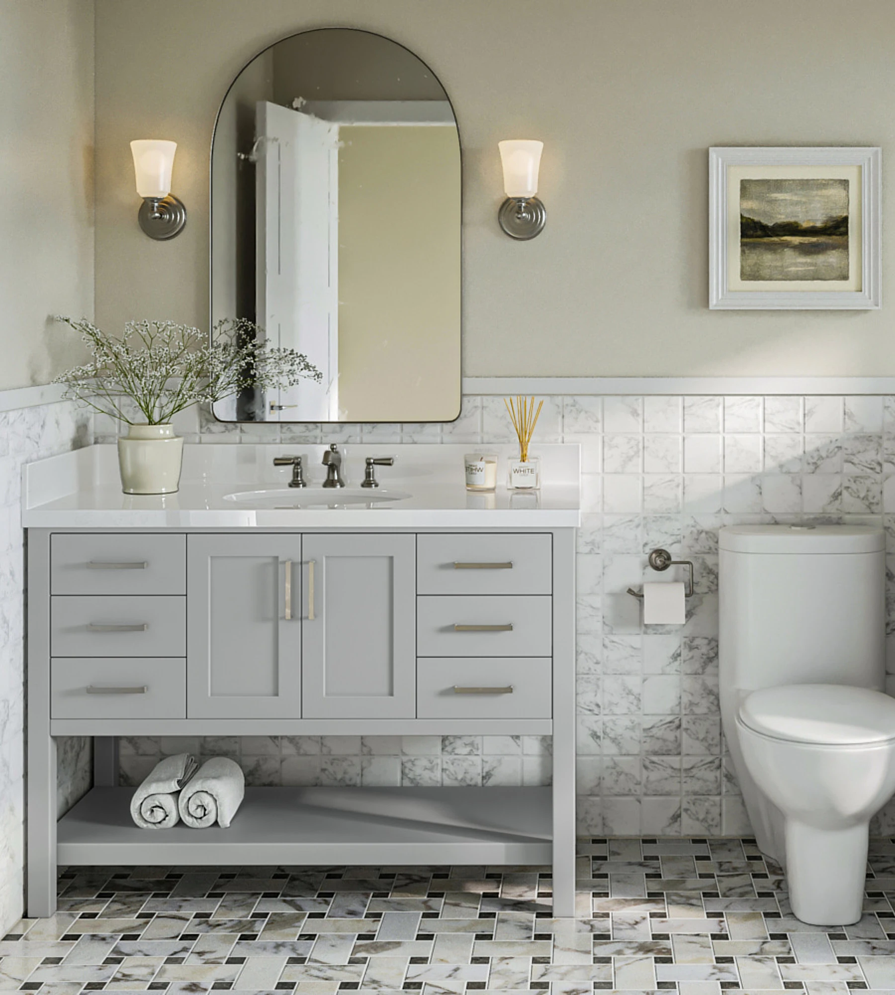 ARIEL Magnolia 49 In. Oval Sink Vanity With White Quartz Countertop In Grey