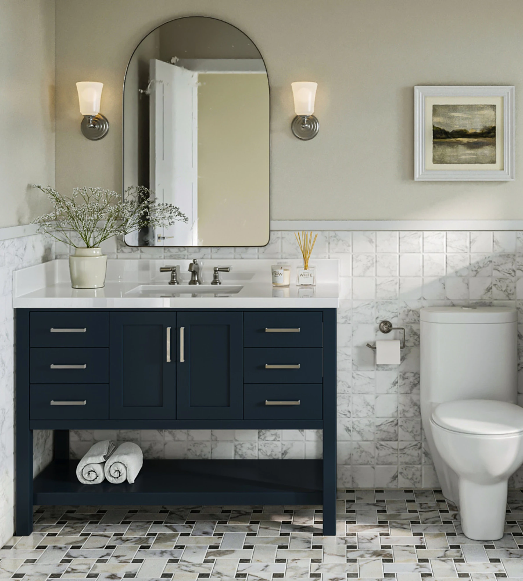 ARIEL Magnolia 49 In. Rectangle Sink Vanity With White Quartz Countertop In Midnight Blue